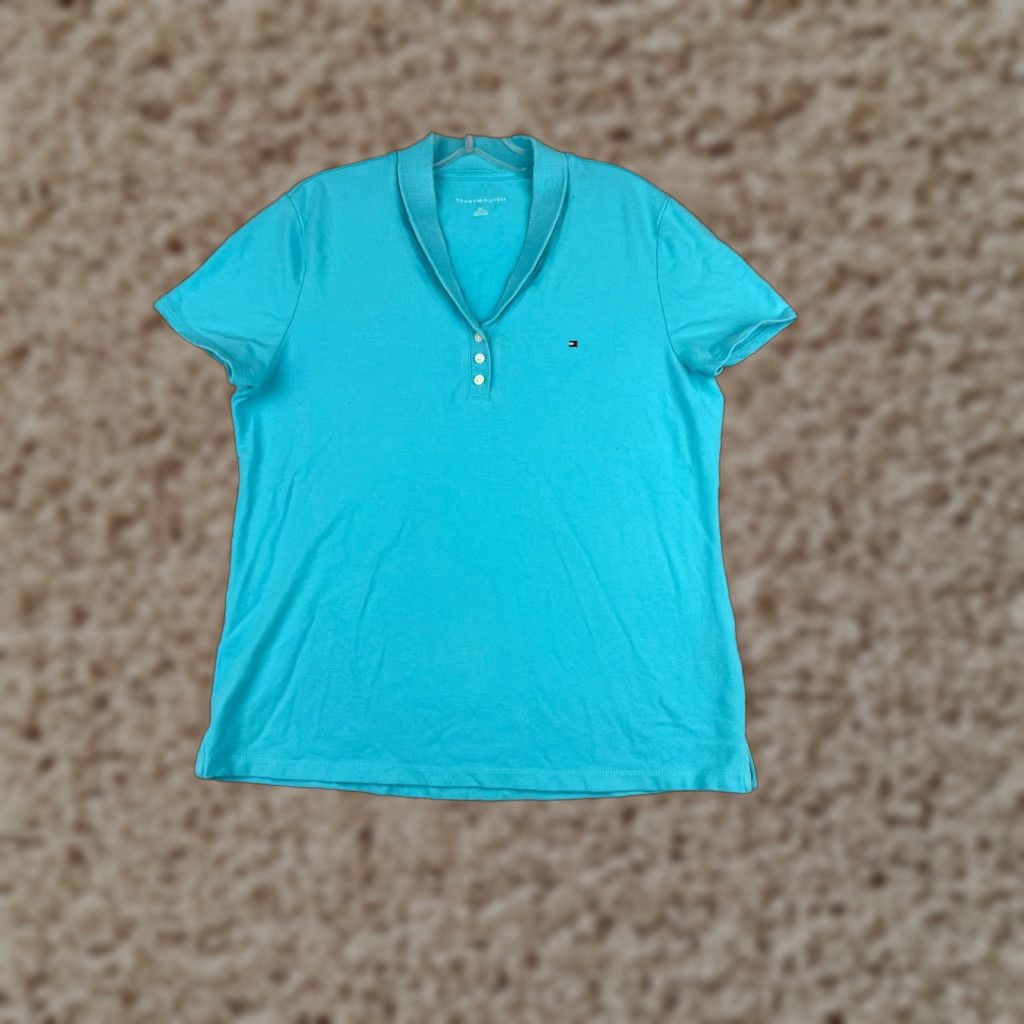 Tommy Hilfiger Tommy Hilfiger Women's Polo Shirt Large Blue Collared Cotton Blend Short Sleeve Classic Casual Size L / US 10 / IT 46 - 1 Thumbnail
