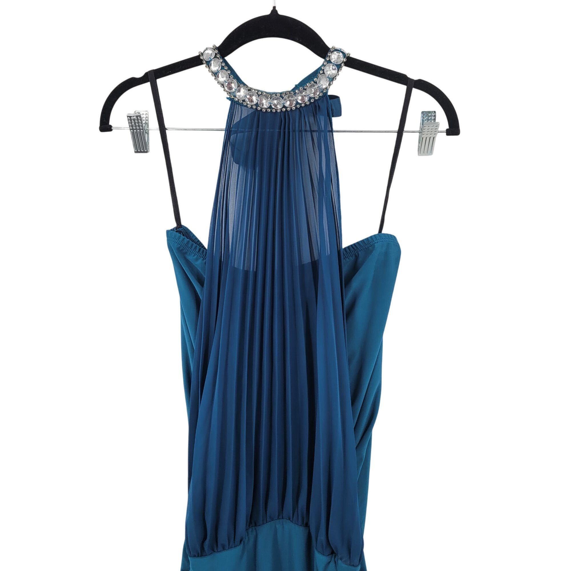Vintage Vtg Sexy Shear Mini Party Dress Sz M Teal Jeweled Pleated Ha Size M / US 6-8 / IT 42-44 - 2 Thumbnail