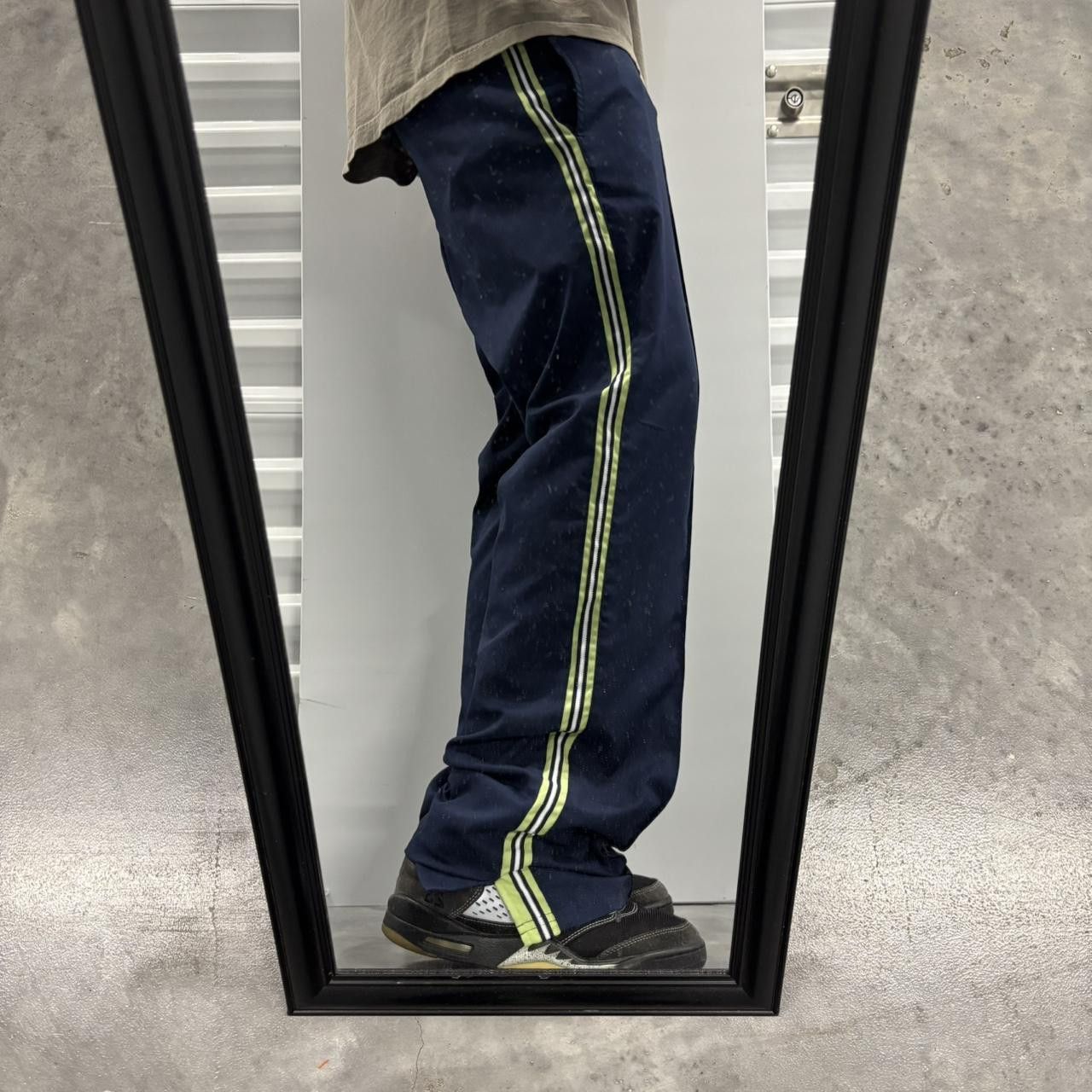 Japanese Brand × Vintage Crazy Vintage Y2K/2000s Navy Blue Green Striped Streetwear Essential Track Pants! Size US 32 / EU 48 - 1 Thumbnail