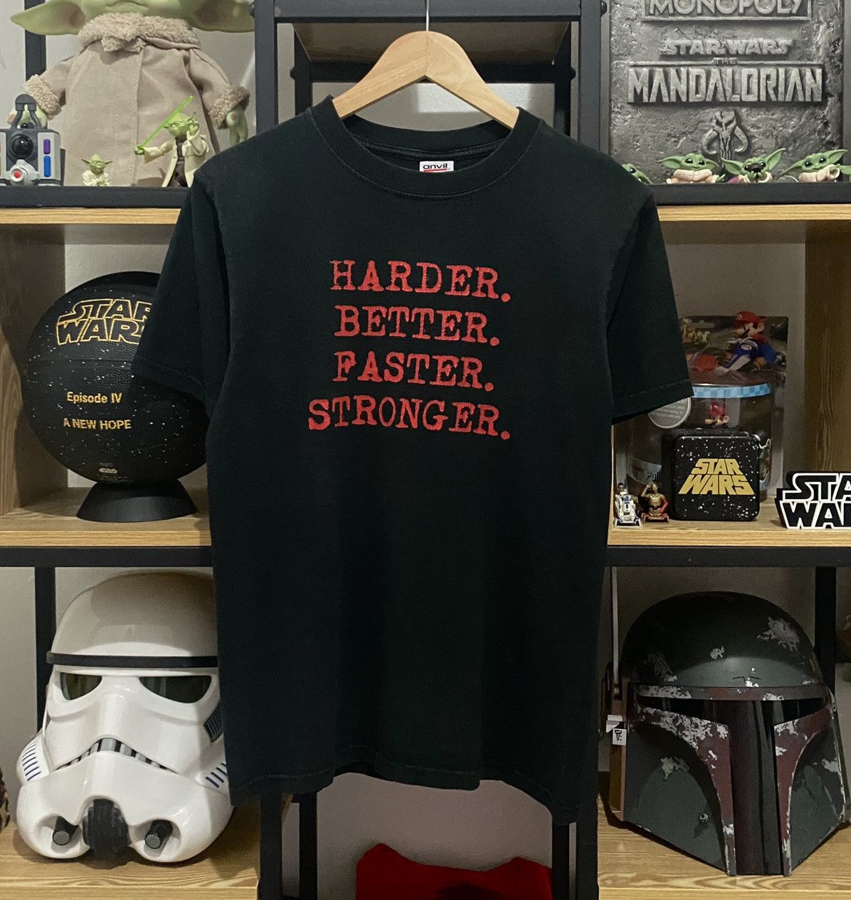 image of Humor x Kanye West Vintage Y2K Kanye West Stronger Lyrics Wording Tees in Black, Men's (Size Small)