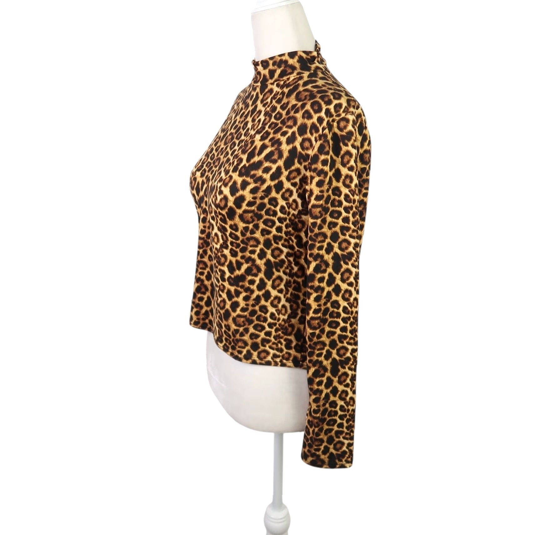 Vintage VINTAGE Olivia Rae brown leopard print long sleeve mockneck top M Womens Mock Neck T-Shirt Animal Print 90s 2000s Size M / US 6-8 / IT 42-44 - 3 Thumbnail