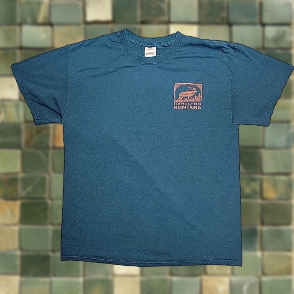 Gildan VTG Nature Shirt Men L Teal Elk Country Graphic Bitteroot Valley Hamilton MT TEE Size US L / EU 52-54 / 3 - 1 Thumbnail