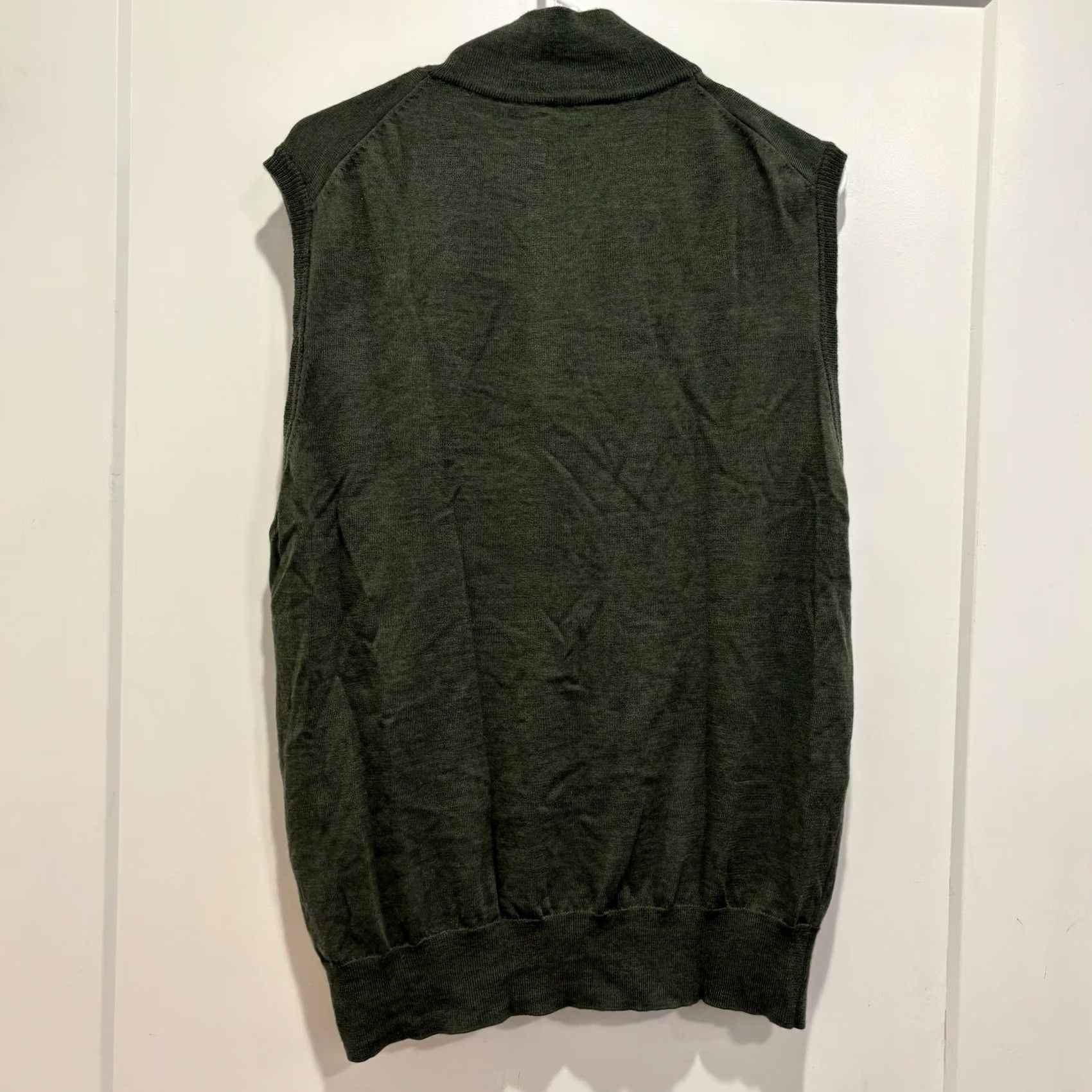 Olive Tom James Mens XL Olive Green Quarter Zip Sweater Vest Knit Made in Italy Golf Size US XL / EU 56 / 4 - 3 Thumbnail