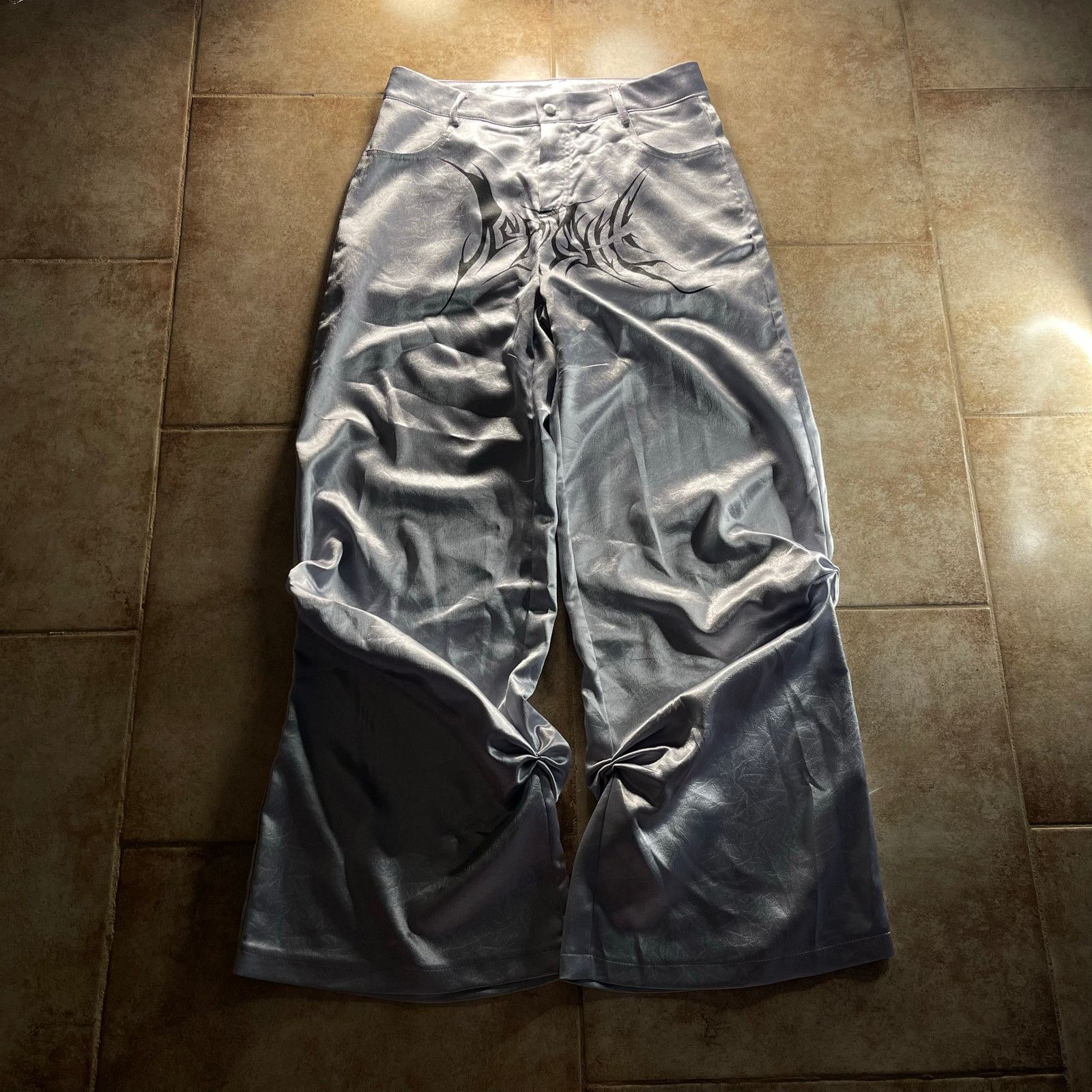 Japanese Brand Gothic Crotch Print Silver Baggy Pants Size US 30 / EU 46 - 10 Thumbnail