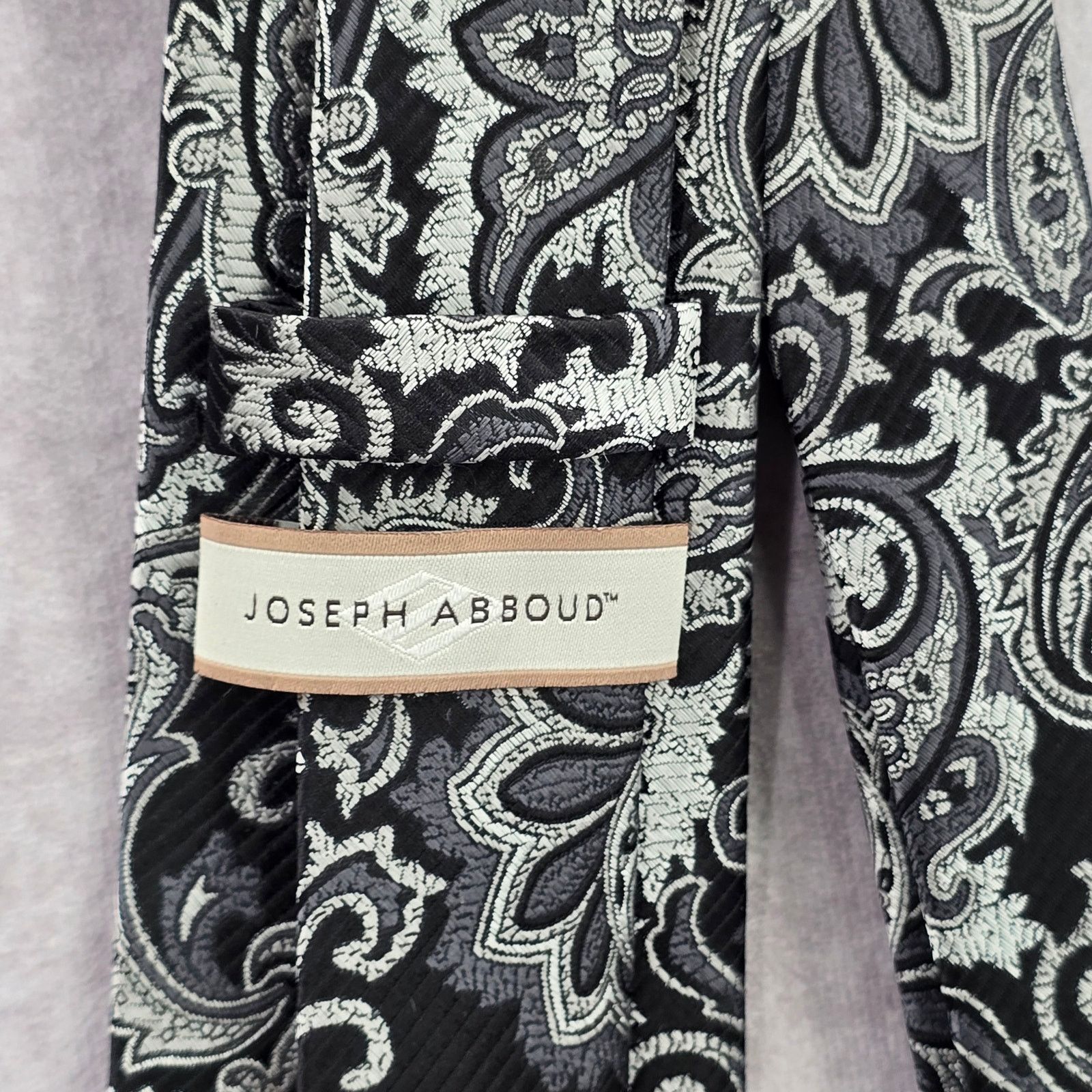 Joseph Abboud Joseph Abboud Black Gray Floral Paisley Geometric Neck Tie Size 30 - 4 Thumbnail