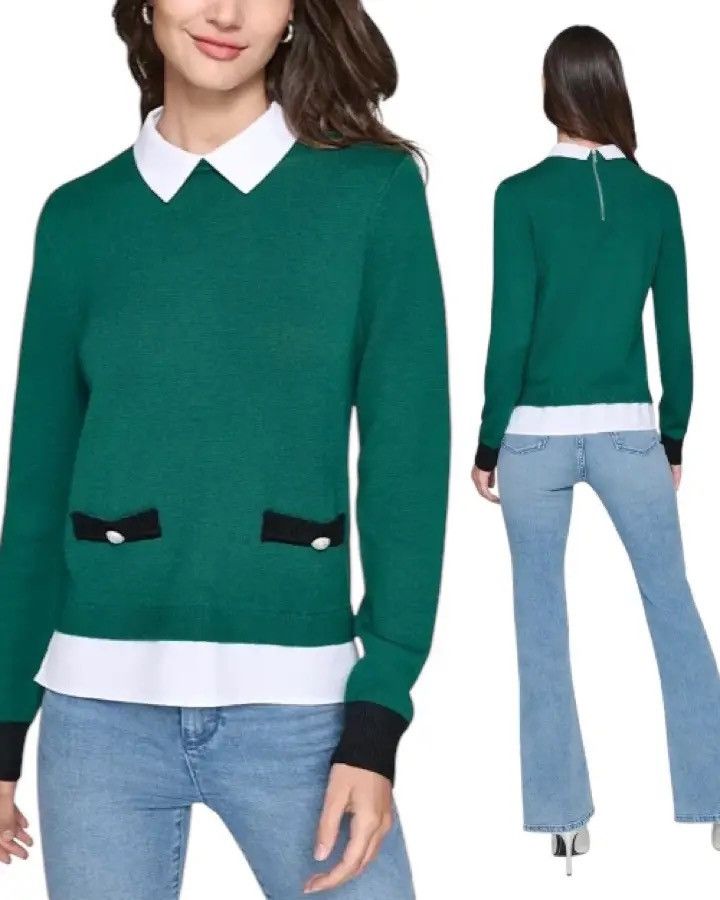 Karl Lagerfeld Karl Lagerfeld Green Sweater with Black Details | Size S Size S / US 4 / IT 40 - 1 Thumbnail