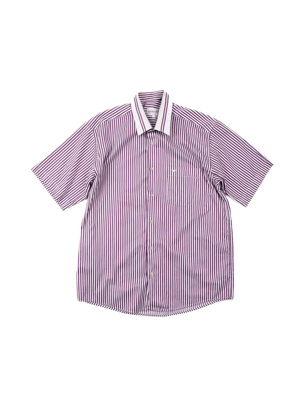 Armani Armani Collezioni Striped Short Sleeve Shirt White Purple Size US XL / EU 56 / 4 - 1 Thumbnail
