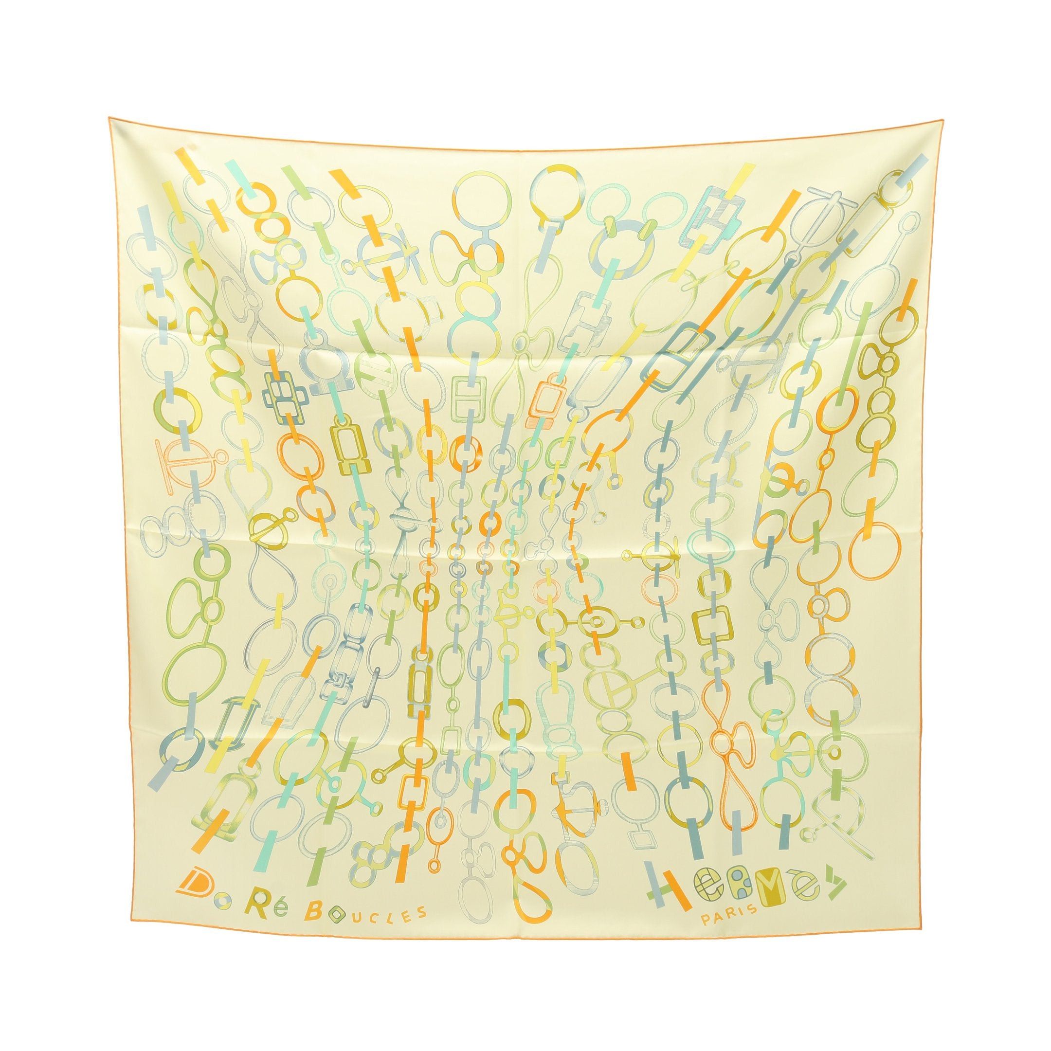 Hermes Hermes Carres 90 Do Re Boucles Scarf Silk Light Yellow Multicolor Size ONE SIZE - 1 Thumbnail