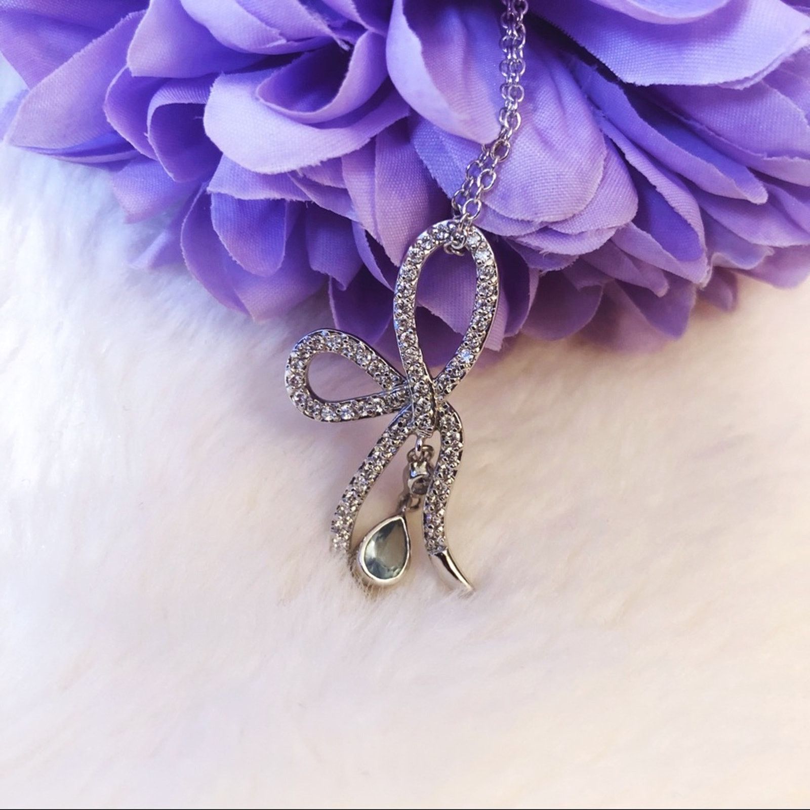 Other Silver Ribbon with Blue Crystal Necklace Size ONE SIZE - 7 Thumbnail