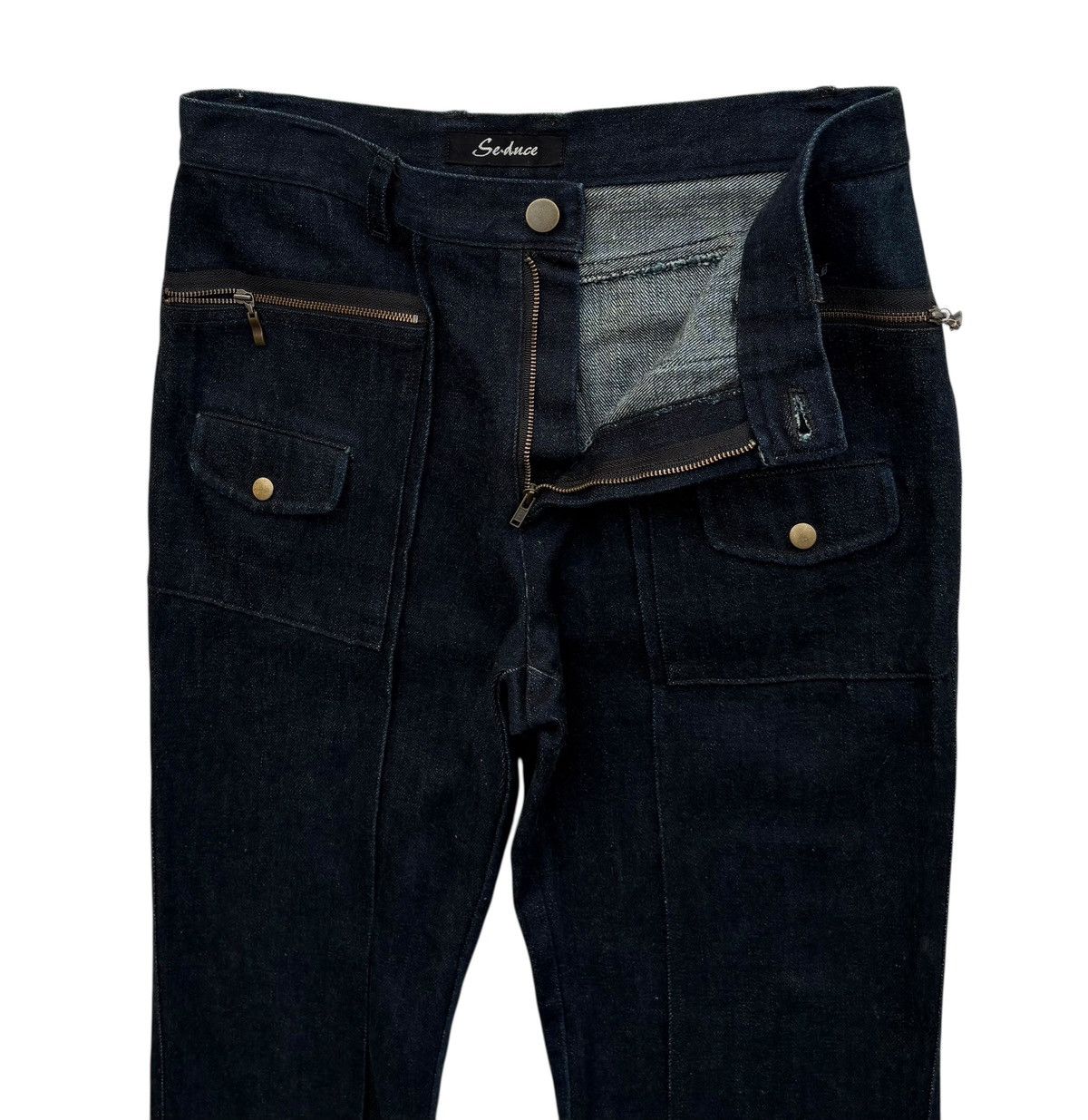 Japanese Brand Se.duce Japan Wide Leg Flared Denim Zipper Dark Blue Pants Size US 28 / EU 44 - 6 Thumbnail