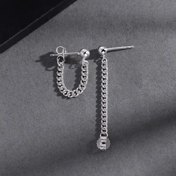 Other × Sterling Silver 925 Silver Plated Tassel Chain Dangle Drop Earrings for Men Size ONE SIZE - 3 Thumbnail