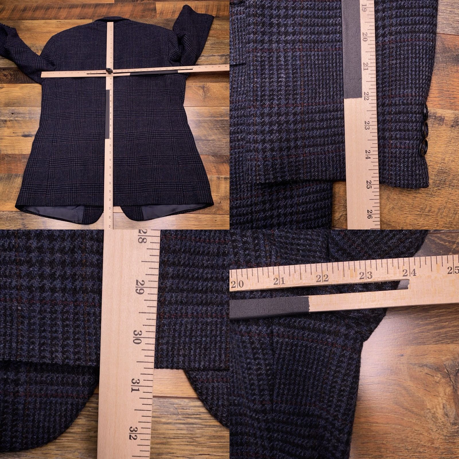 Farah VINTAGE Farah Blazer Jacket Blue Wool Tweed Herringbone Plaid Sport Coat 44R Men Regular Notch Lapel Single-Breasted Two-Button Front Size 44R - 9 Thumbnail