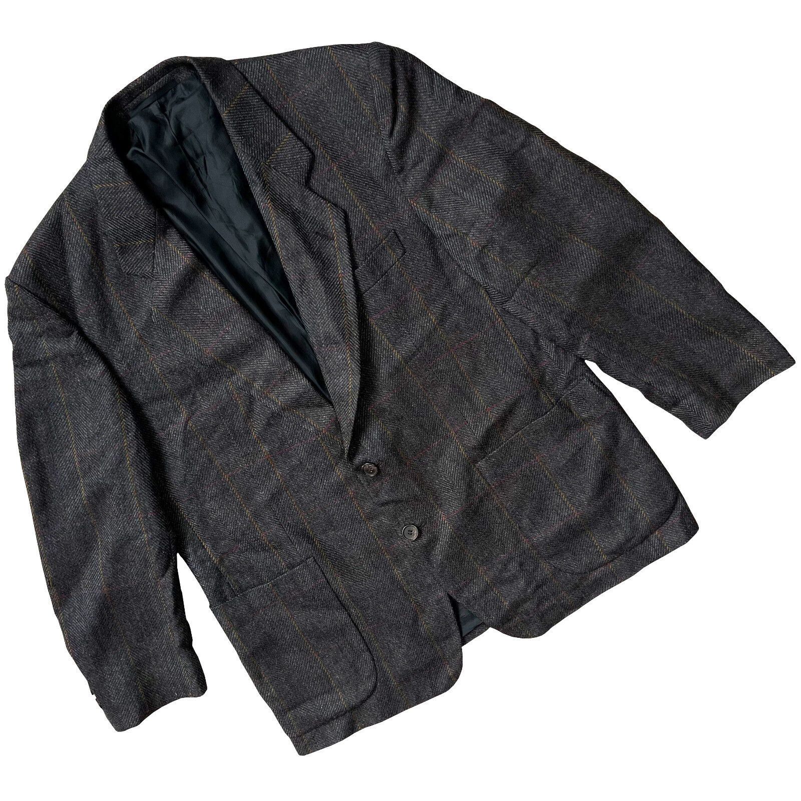 image of Vintage Hiller (West Germany) Windowpane Tweed Cutaway Blazer : XL in Grey, Men's (Size 44R)