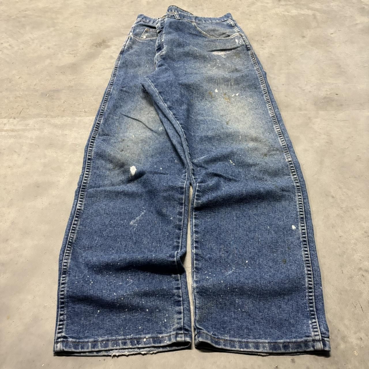 Japanese Brand × Vintage Crazy Vintage Y2K/2000s Grunge Dark Blue Wash Paint Splatter Denim Jeans! Size US 38 / EU 54 - 3 Thumbnail