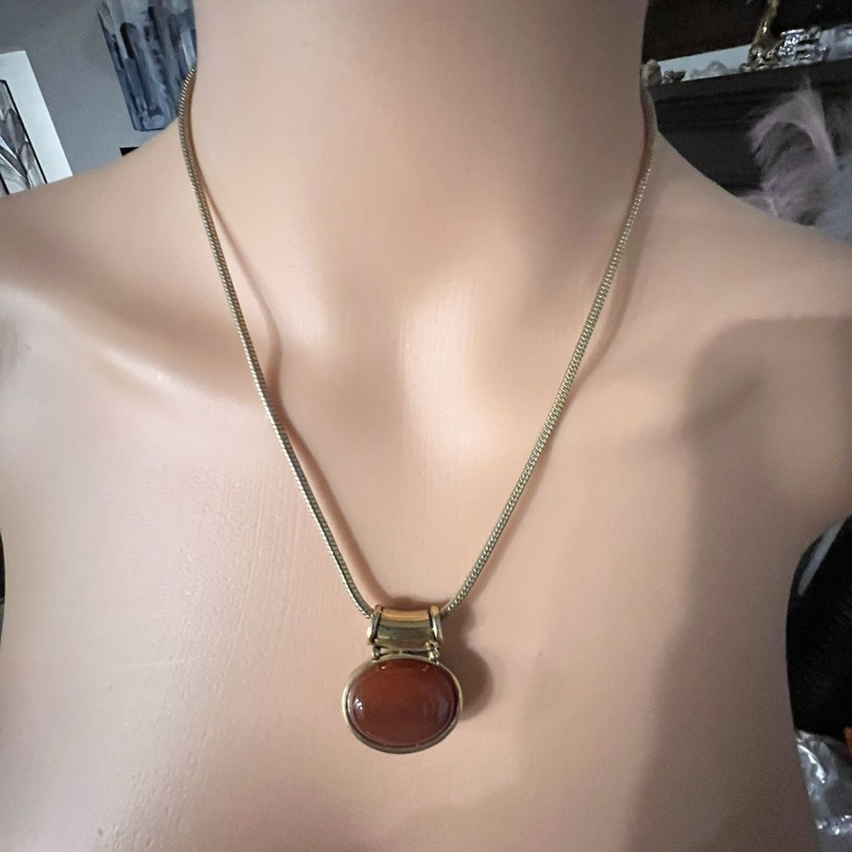 Unknown London Gold-tone Necklace with Oval Pendant Size ONE SIZE - 1 Thumbnail