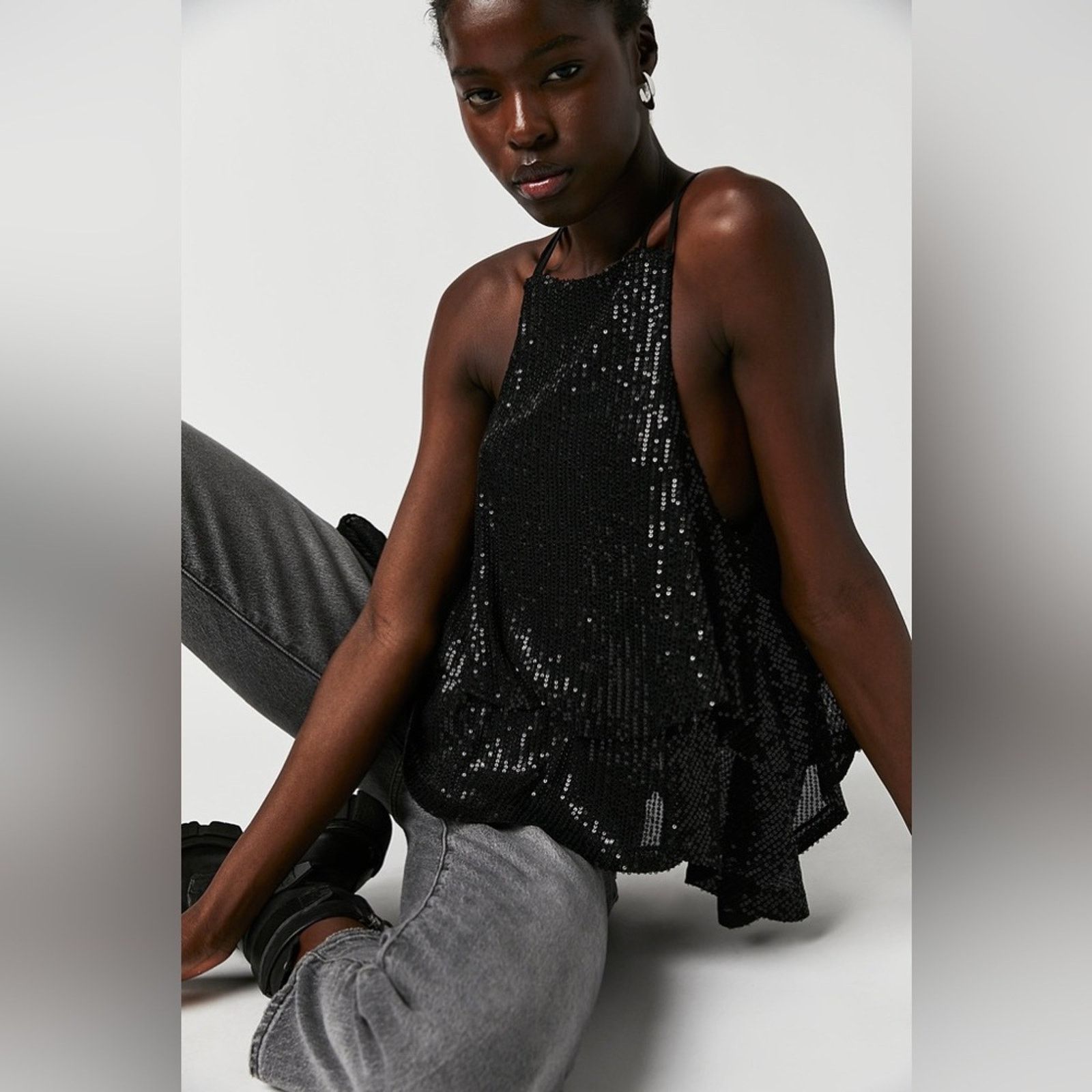 Free People NWOT free people disco ball tank in black 18” p2p Size S / US 4 / IT 40 - 2 Thumbnail