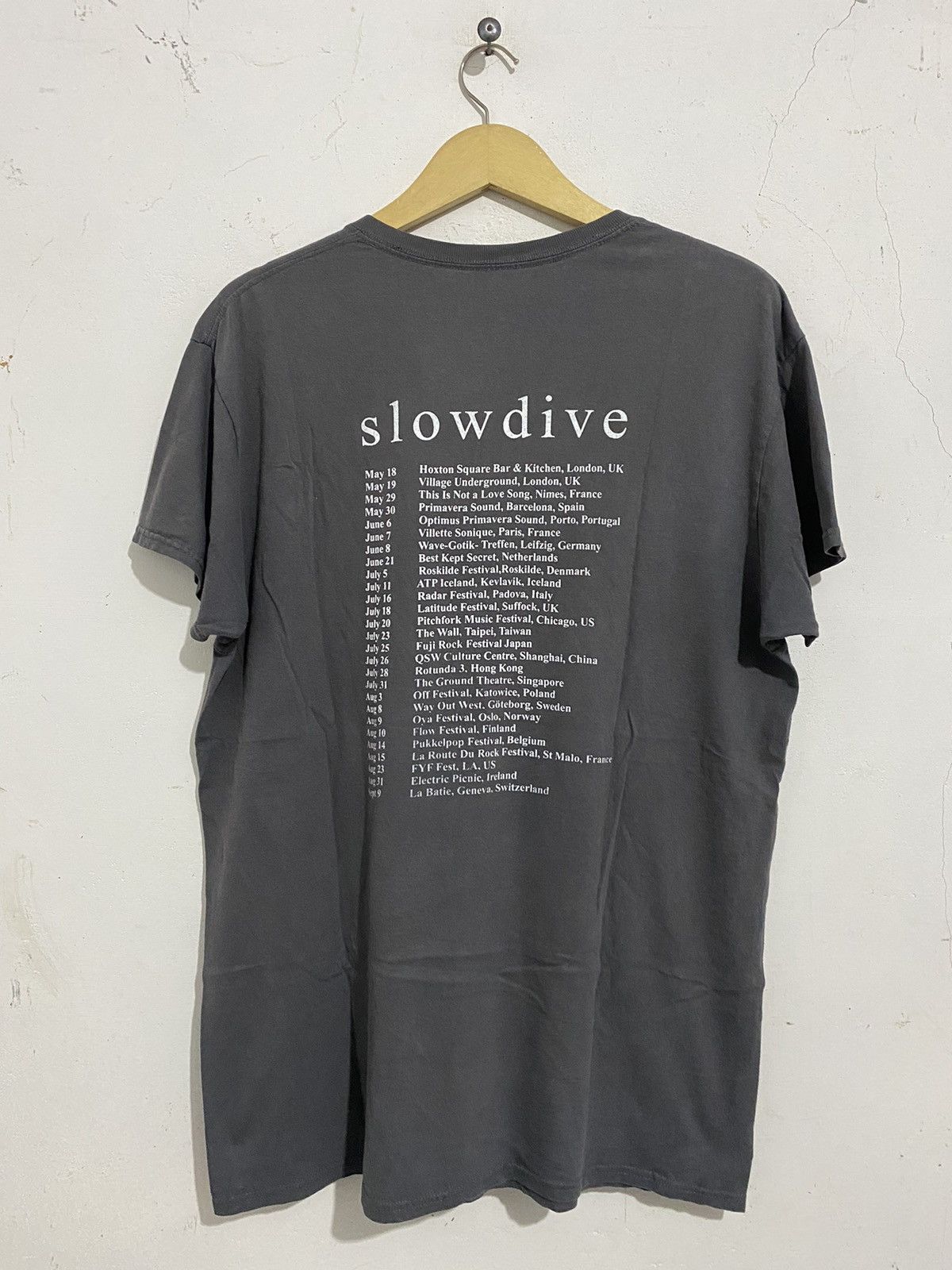 image of Band Tees Slowdive Tour 2014 Shirt in Light Gray, Men's (Size Medium)