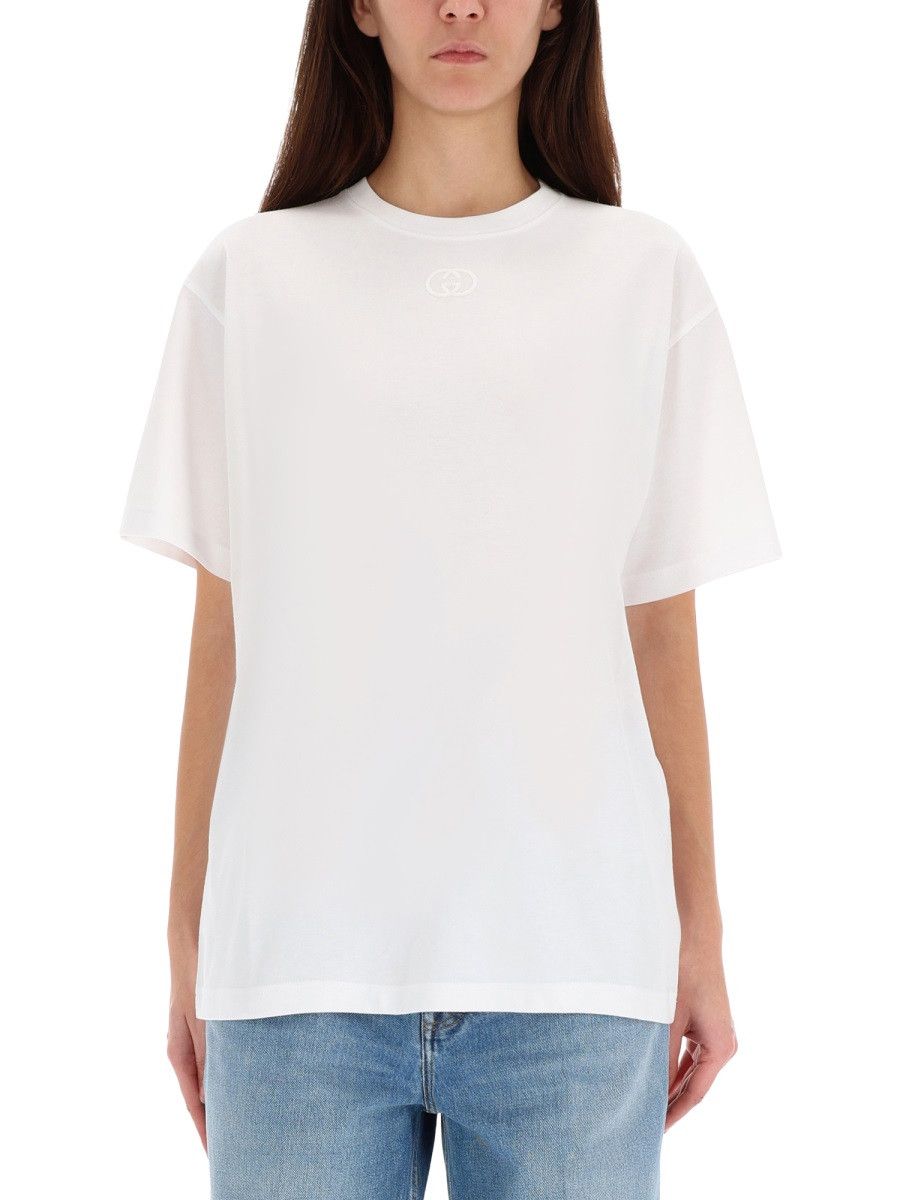 Gucci GUCCI T-SHIRT WITH LOGO EMBROIDERY - WHITE Size S / US 4 / IT 40 - 1 Thumbnail