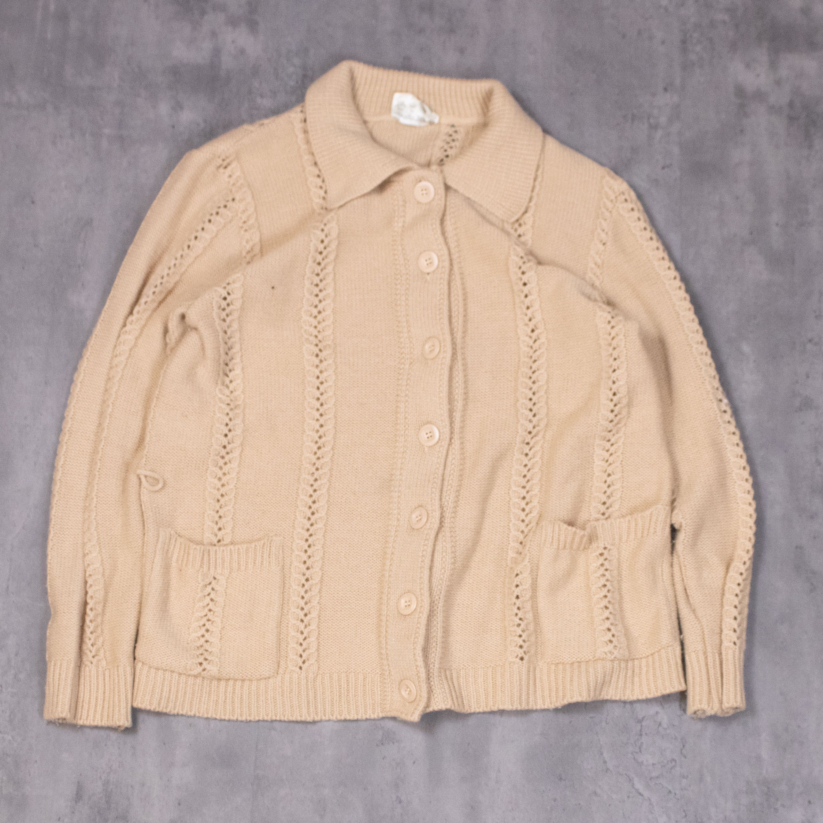 Vintage Vintage 1980's Cable Knit Collared Cardigan Cream Sweater Size US M / EU 48-50 / 2 - 3 Thumbnail