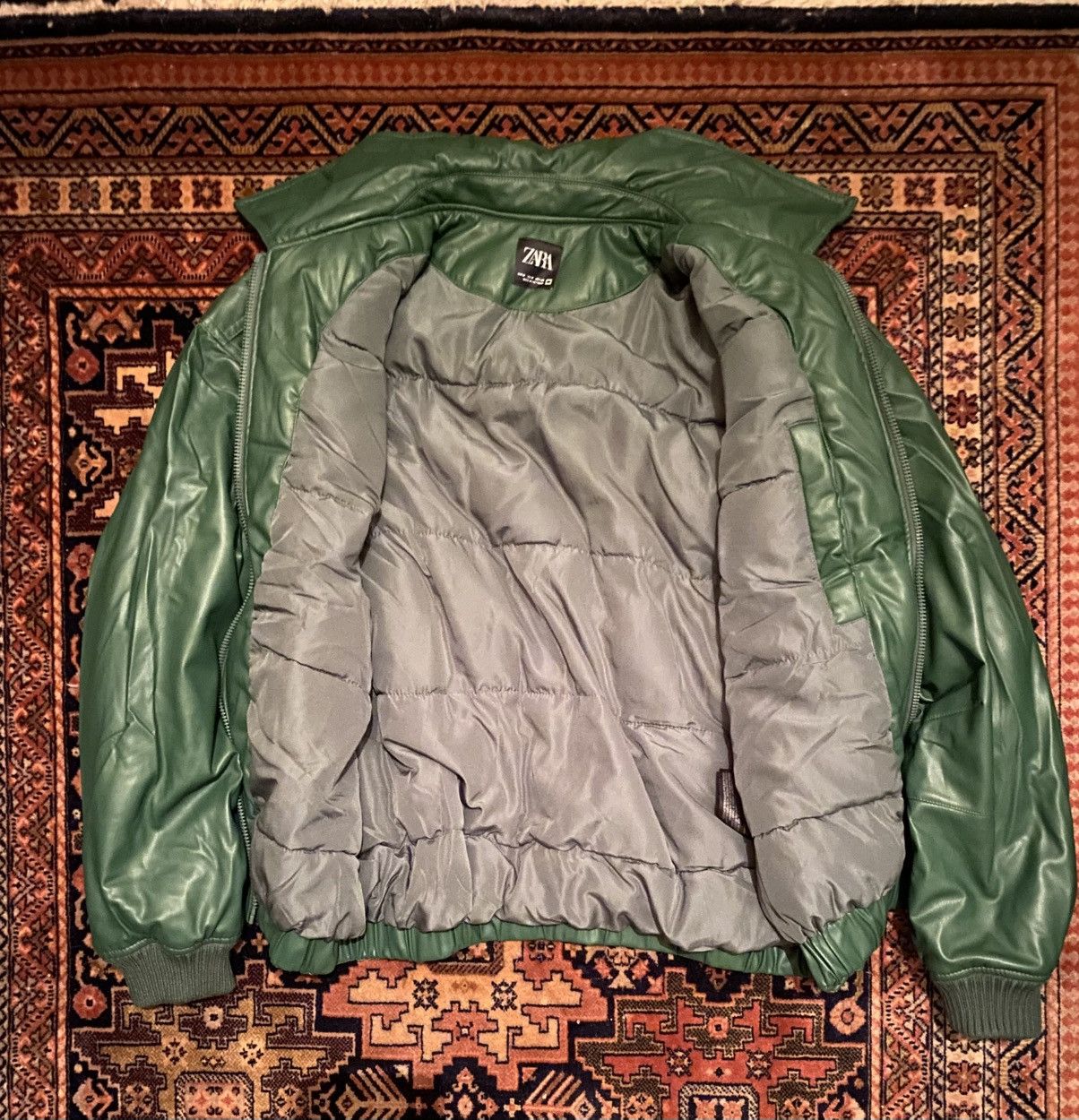 Zara Green Leather Bomber Jacket -Medium Size Size US M / EU 48-50 / 2 - 2 Thumbnail