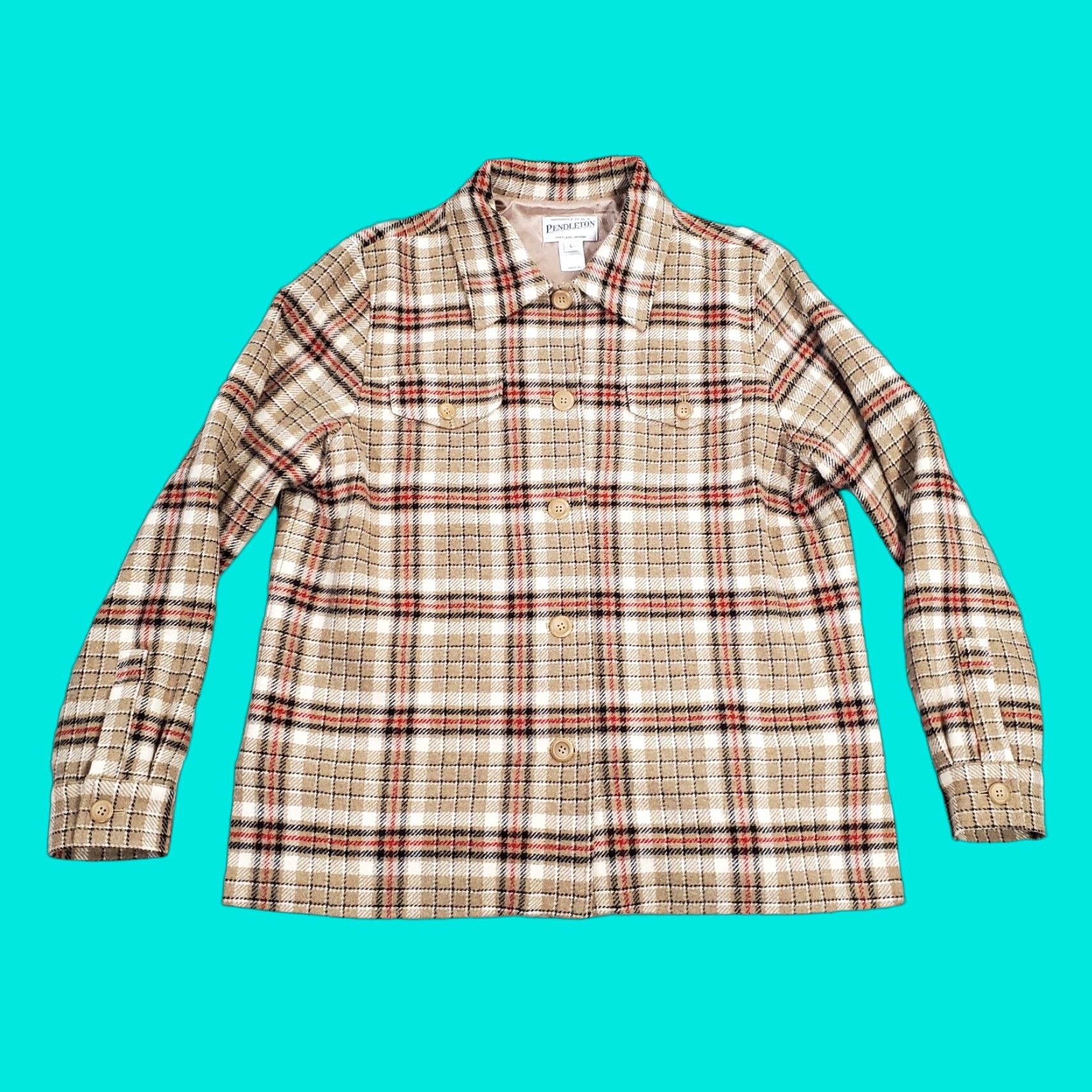 Pendleton Pendleton Jacket Shacket Womens Large Beige Wool Lined Plaid Coat Made In USA Size L / US 10 / IT 46 - 1 Thumbnail