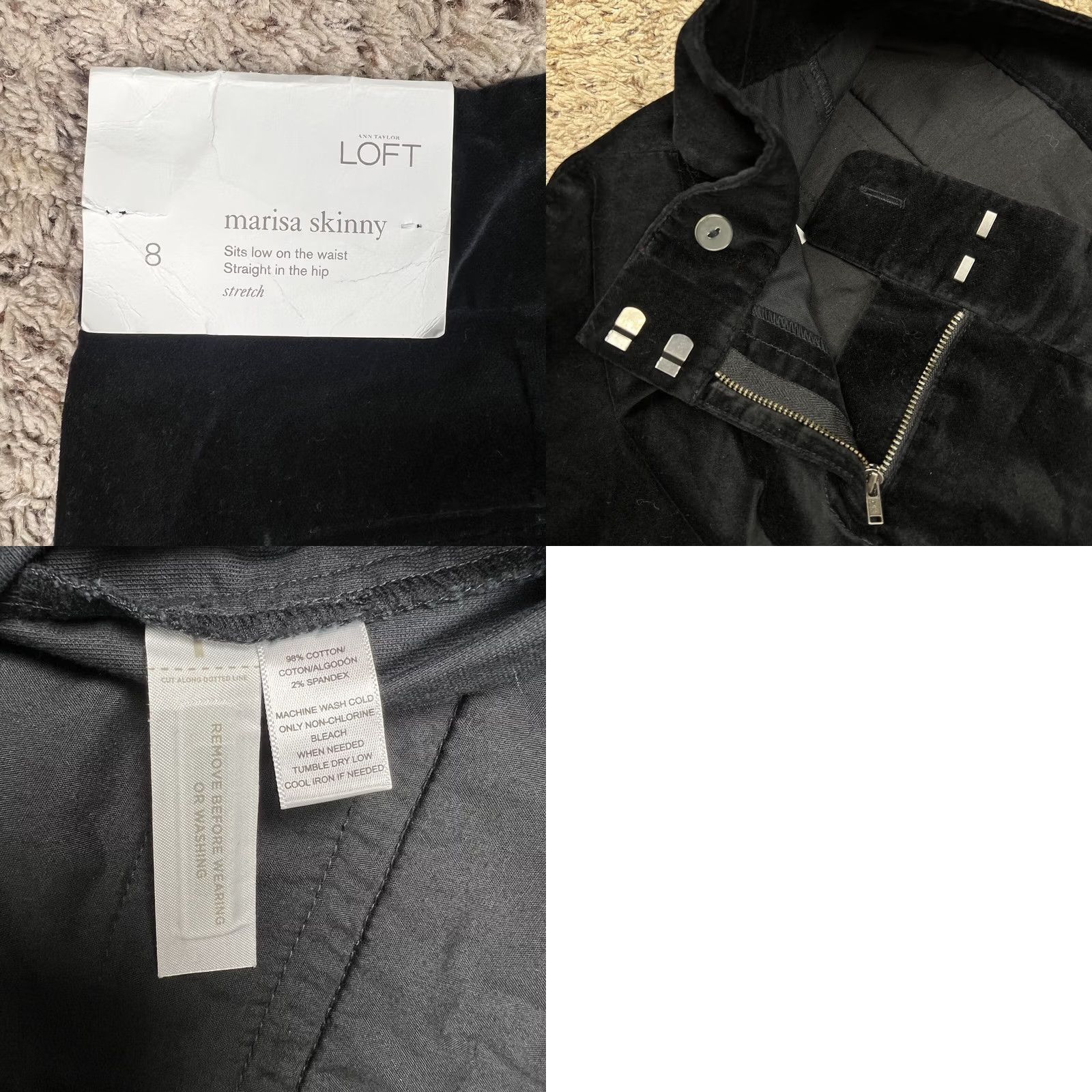 Ann Taylor VINTAGE? NO - but original: Ann Taylor Loft Black Velvet Marisa Skinny Leg Pants Stretch Fit Womens 8 Dress Pants Slim Front Pockets 30in Inseam Size 30" / US 8 / IT 44 - 8 Thumbnail