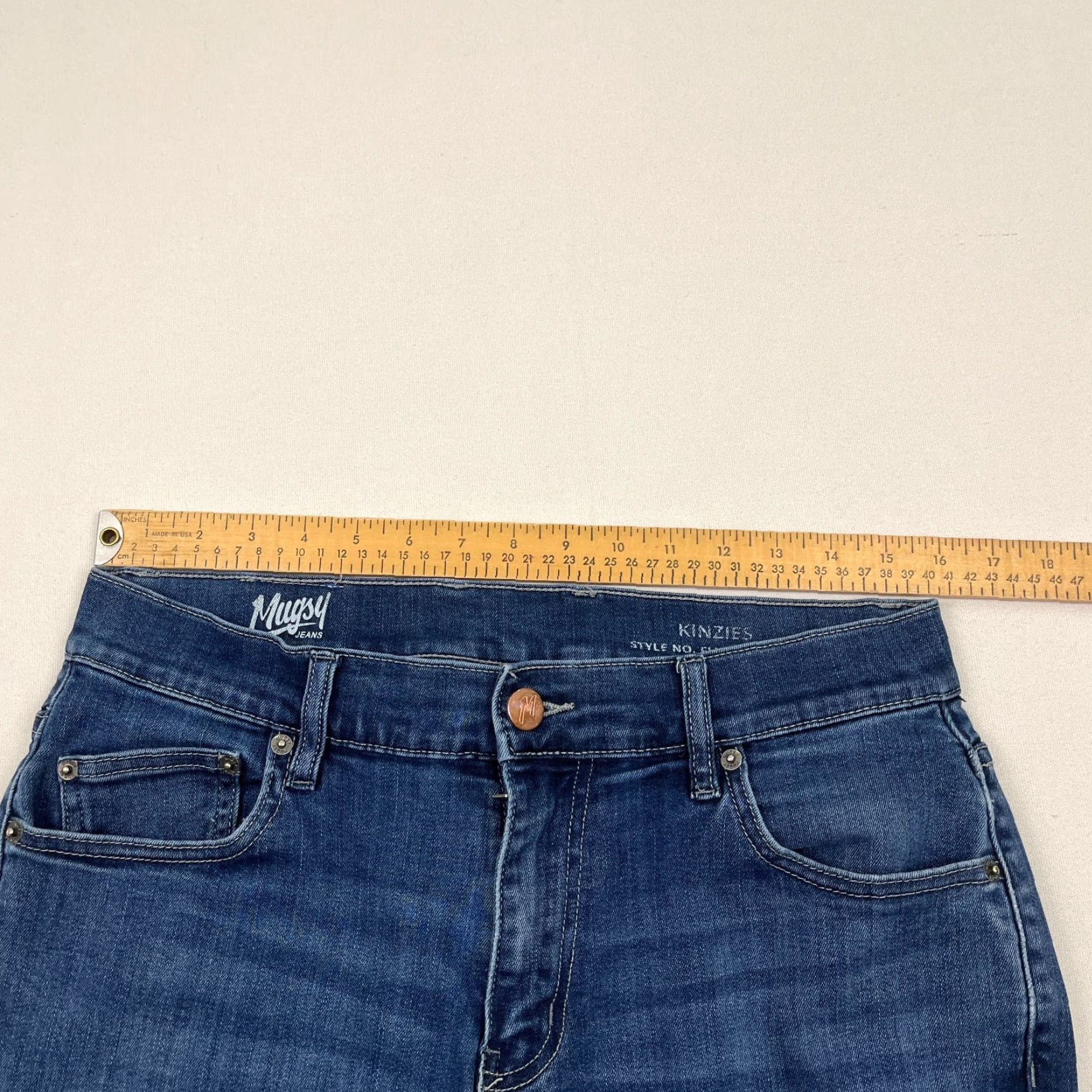 Denime Mugsy Jeans Mens 32 x 29 Medium Blue Denim Stretch Casual Zip Fly Pants Regular Mens Size US 32 / EU 48 - 3 Thumbnail