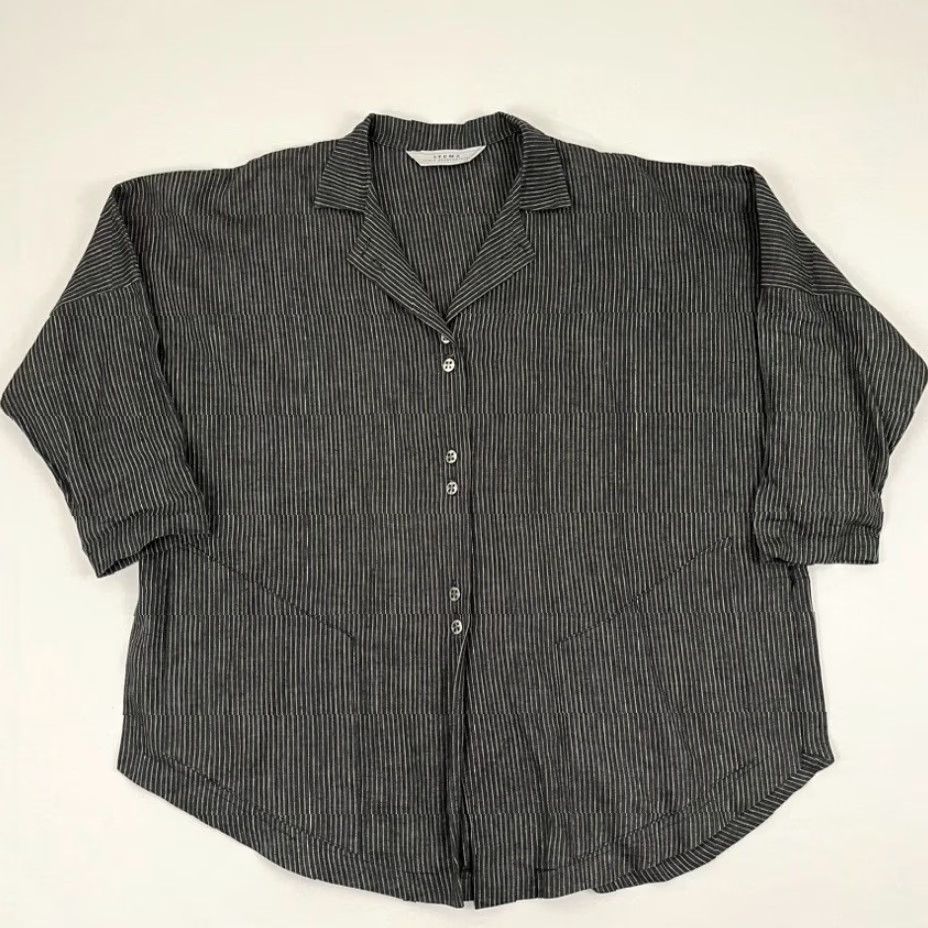 Vintage VINTAGE Itemz Chris Baumgartner Button Up Shirt Women OS Gray Pinstripe Lagenlook Blouse Size ONE SIZE - 2 Thumbnail