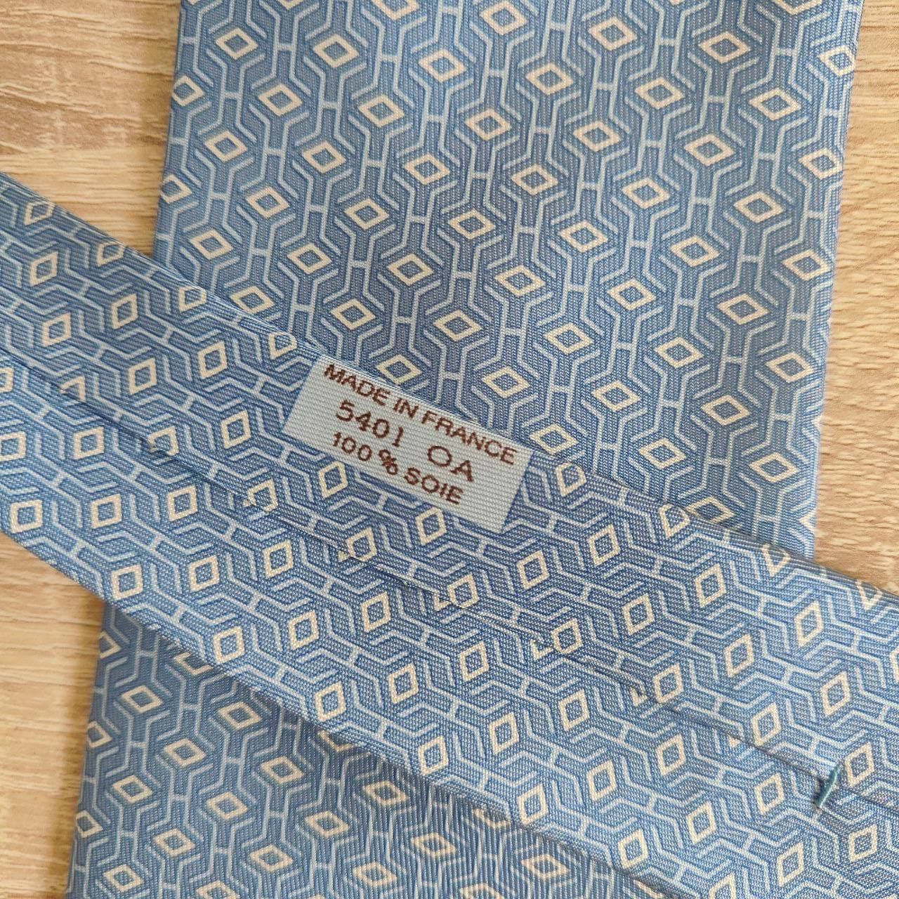 Hermes Hermes Paris Silk Tie 5401 OA Geometry Blue Size ONE SIZE - 5 Thumbnail