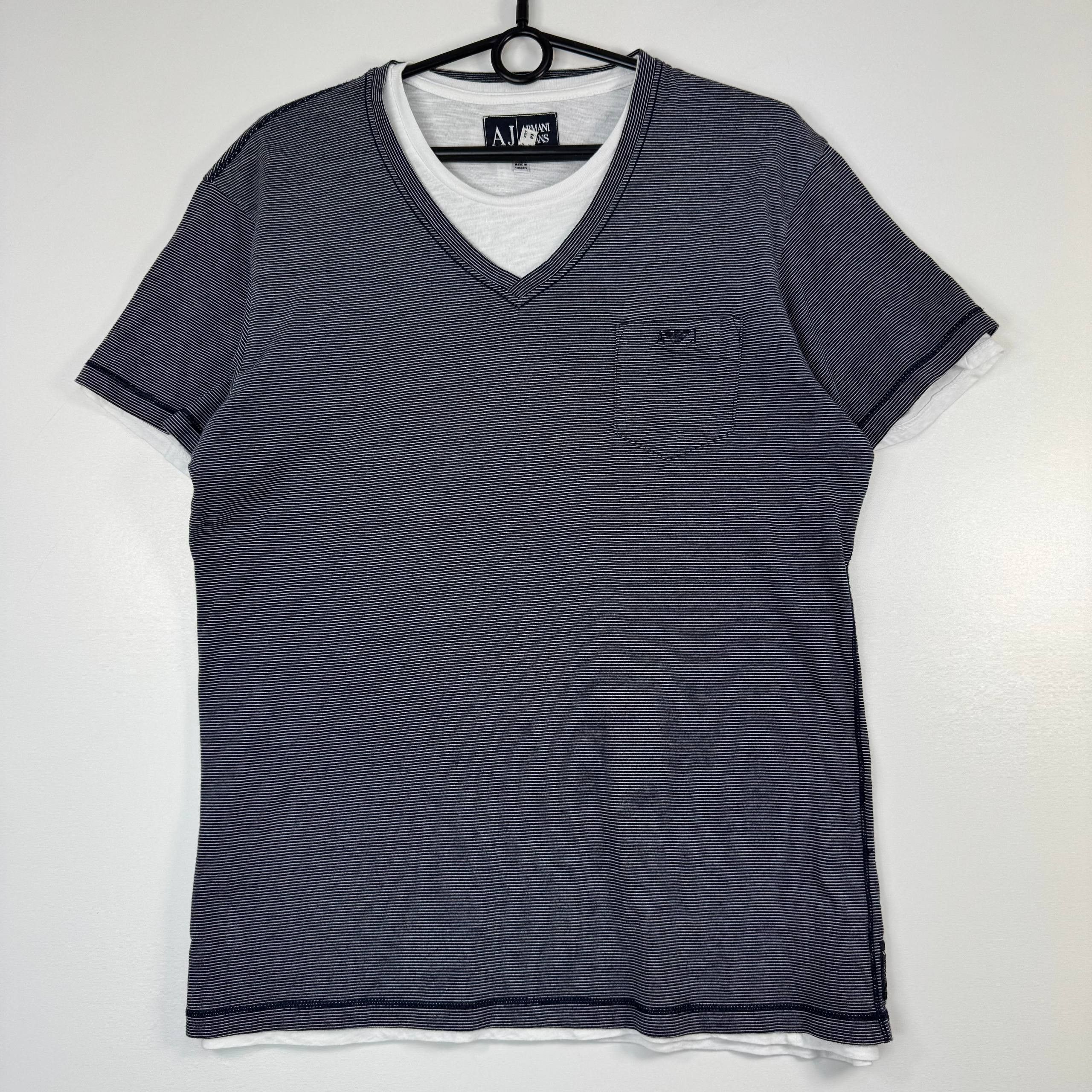 Emporio Armani Armani Jeans Layered V-Neck T-Shirt Navy White Mens Size M Size US M / EU 48-50 / 2 - 1 Thumbnail