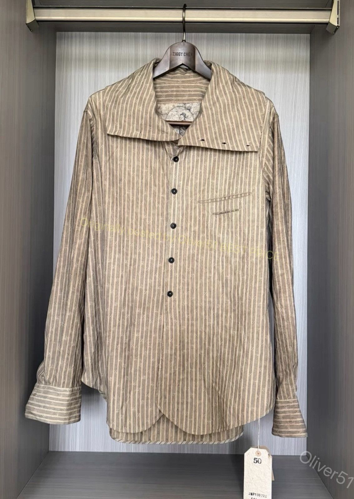 Ziggy Chen Ziggy Chen stripe‑jacquard drape‑collar shirt YYYY17/2610 Size US M / EU 48-50 / 2 - 1 Thumbnail