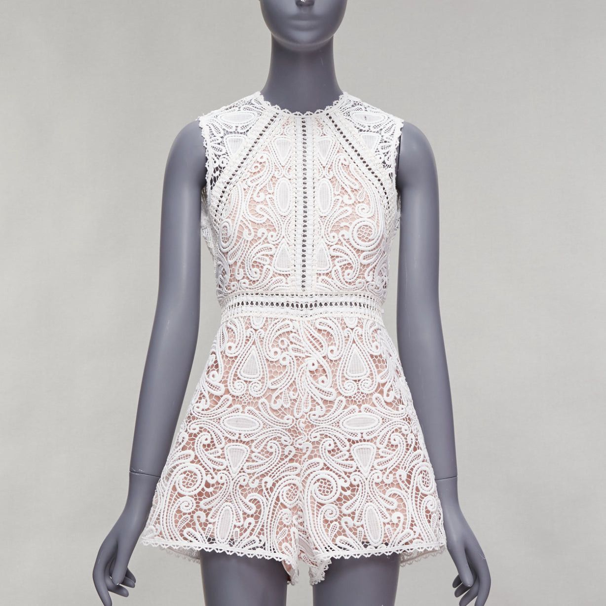 ALEXIS Makenna white paisley lace nude eyelet trim bridal playsuit romper S