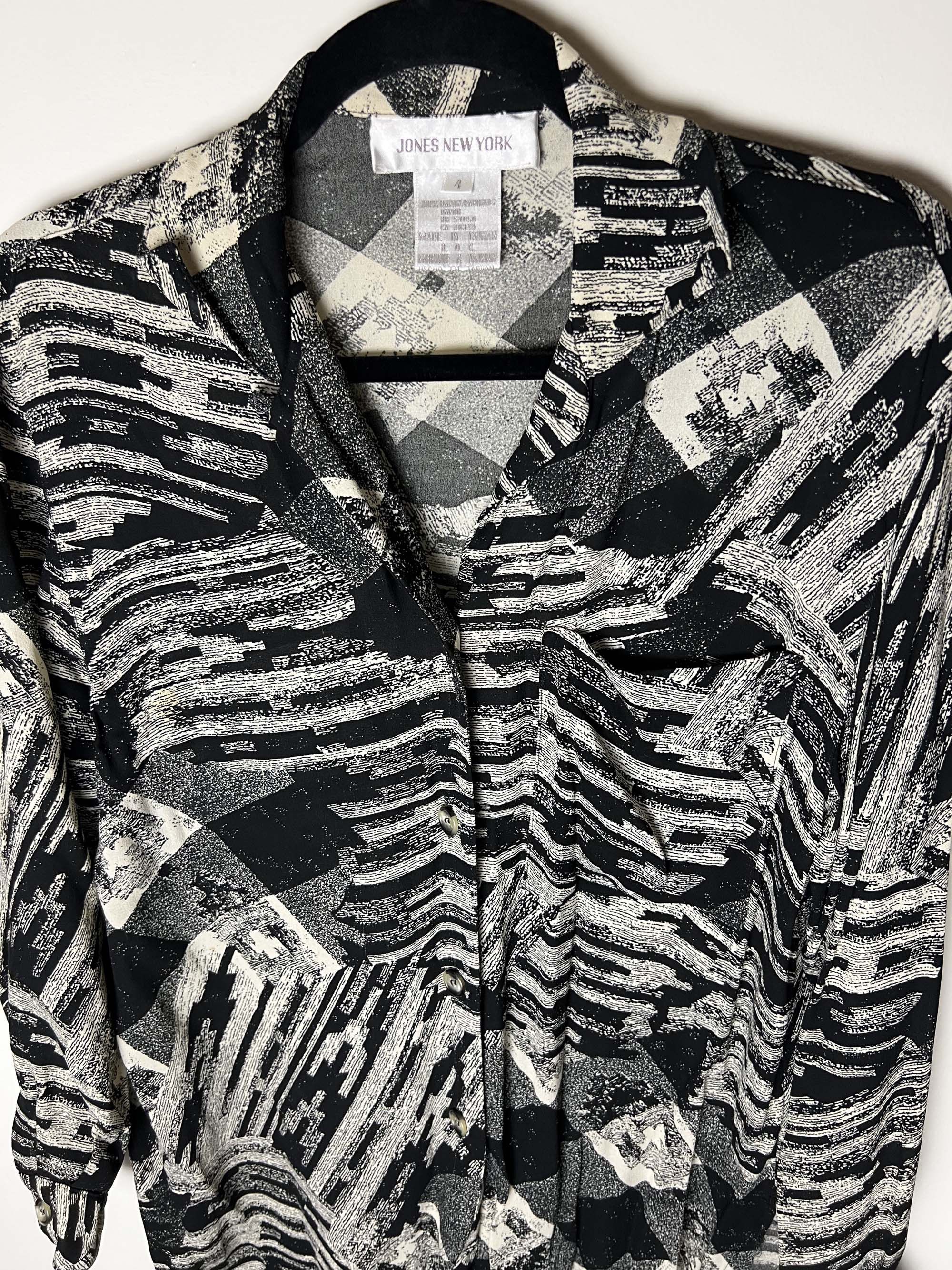 Jones New York Vintage 1990's Jones New York Geometric Button Up Blouse Size M / US 6-8 / IT 42-44 - 3 Thumbnail
