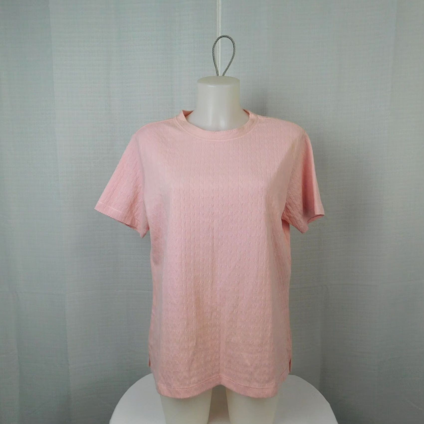 Vintage Karen Scott Pink Cable Knit T-Shirt Large Crew Neck Short Sleeve Women's Casual Size L / US 10 / IT 46 - 2 Thumbnail