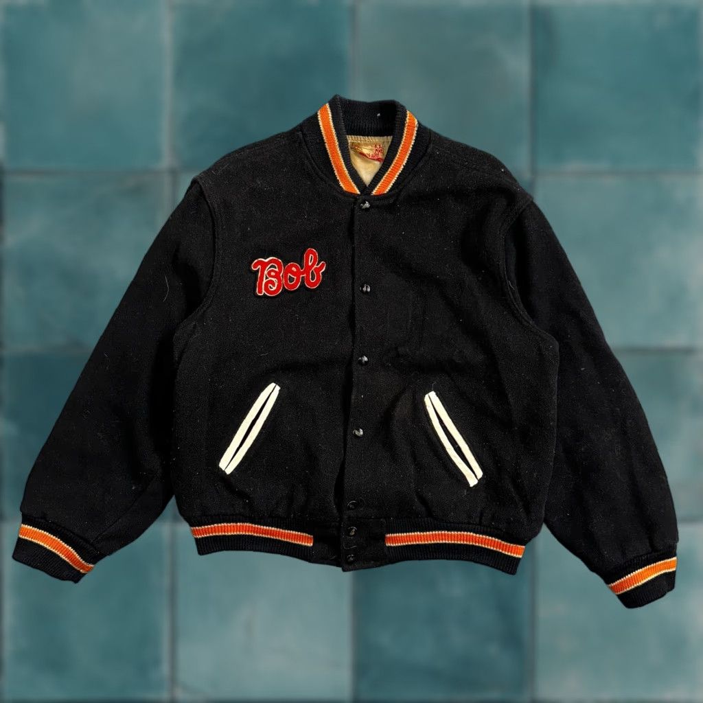 Vintage VINTAGE Bill Beard Varsity Jacket Leather Letterman 60s Men L Black Wool Polyester 80s Preppy Pockets Size US L / EU 52-54 / 3 - 1 Thumbnail