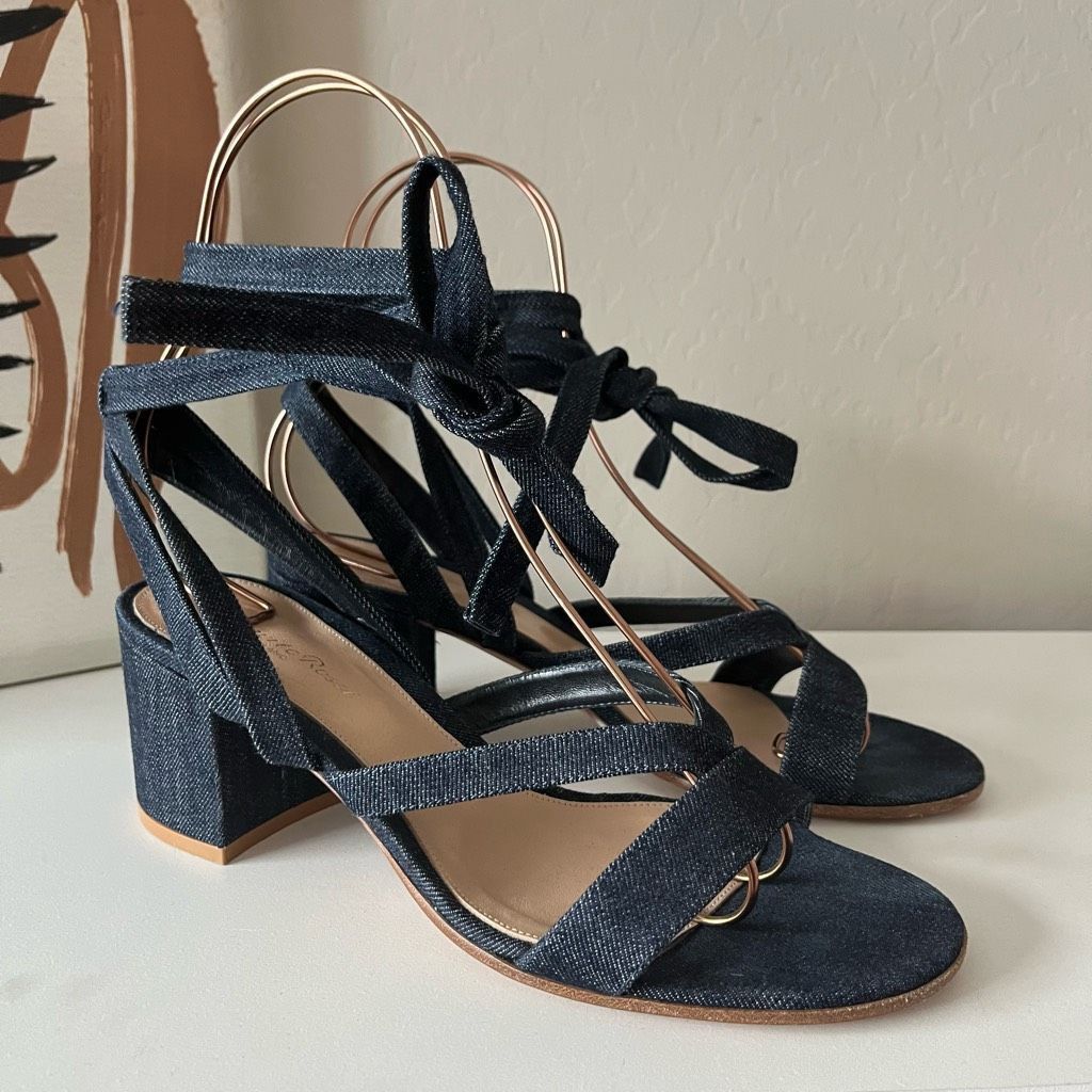 Gianvito Rossi Gianvito Rossi Janis Dark Blue Denim Strappy Lace Up Block H Size US 8.5 / IT 38.5 - 4 Thumbnail