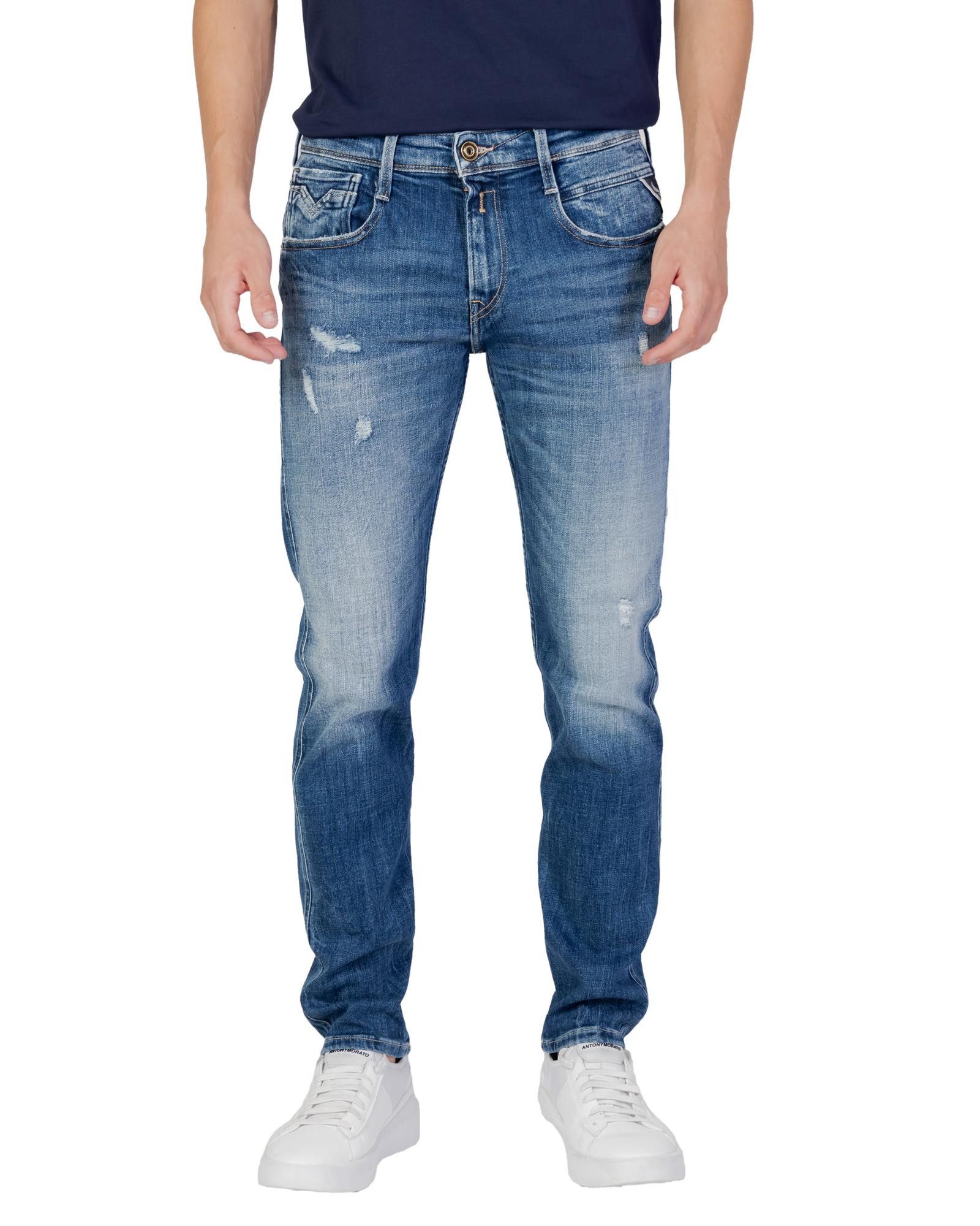 image of Replay Worn Out Effect Slip-On Jeans in Blue, Men's (Size 32)