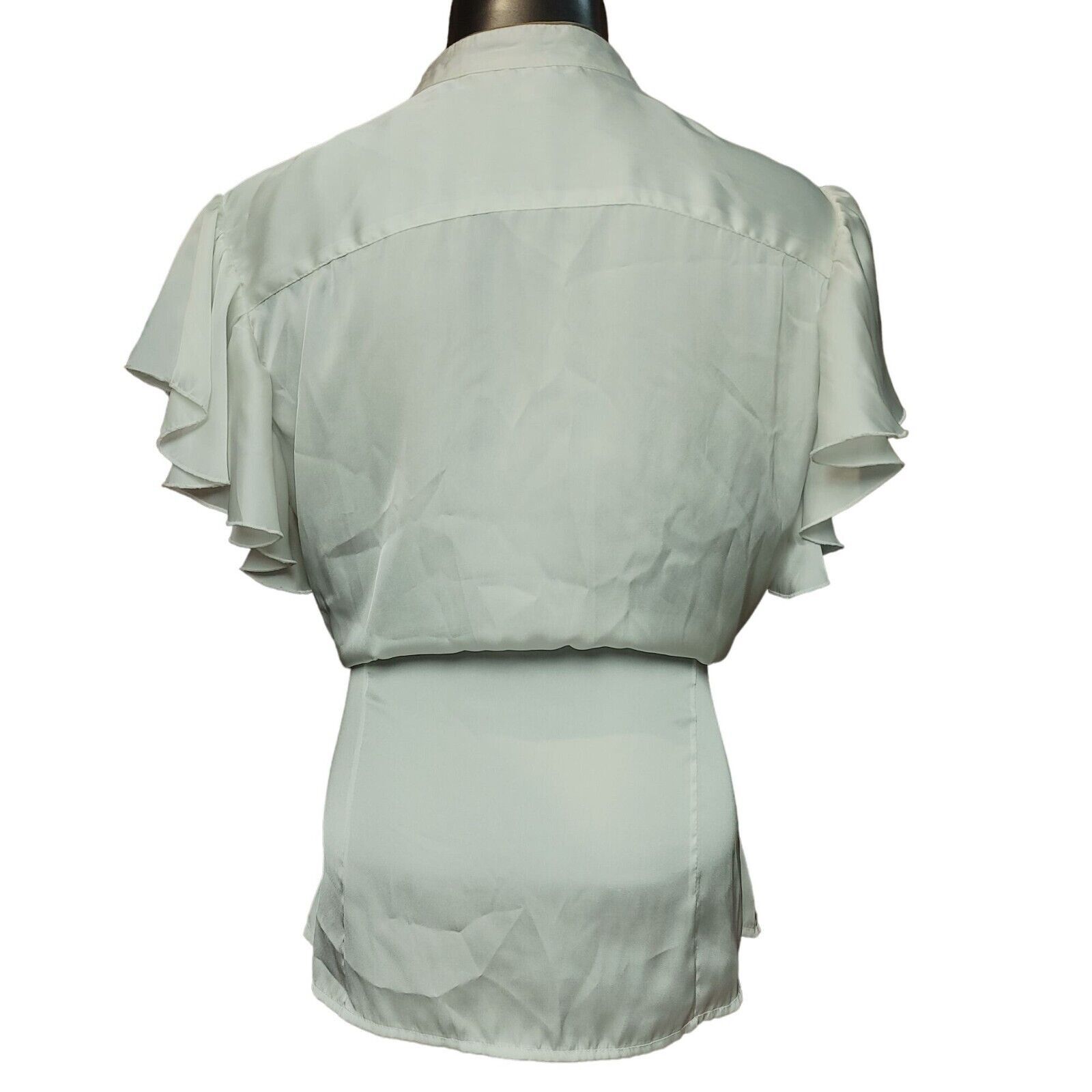 George George Women's White Satin Short Sleeve Button Down Tie Wais Size XL / US 12-14 / IT 48-50 - 2 Thumbnail