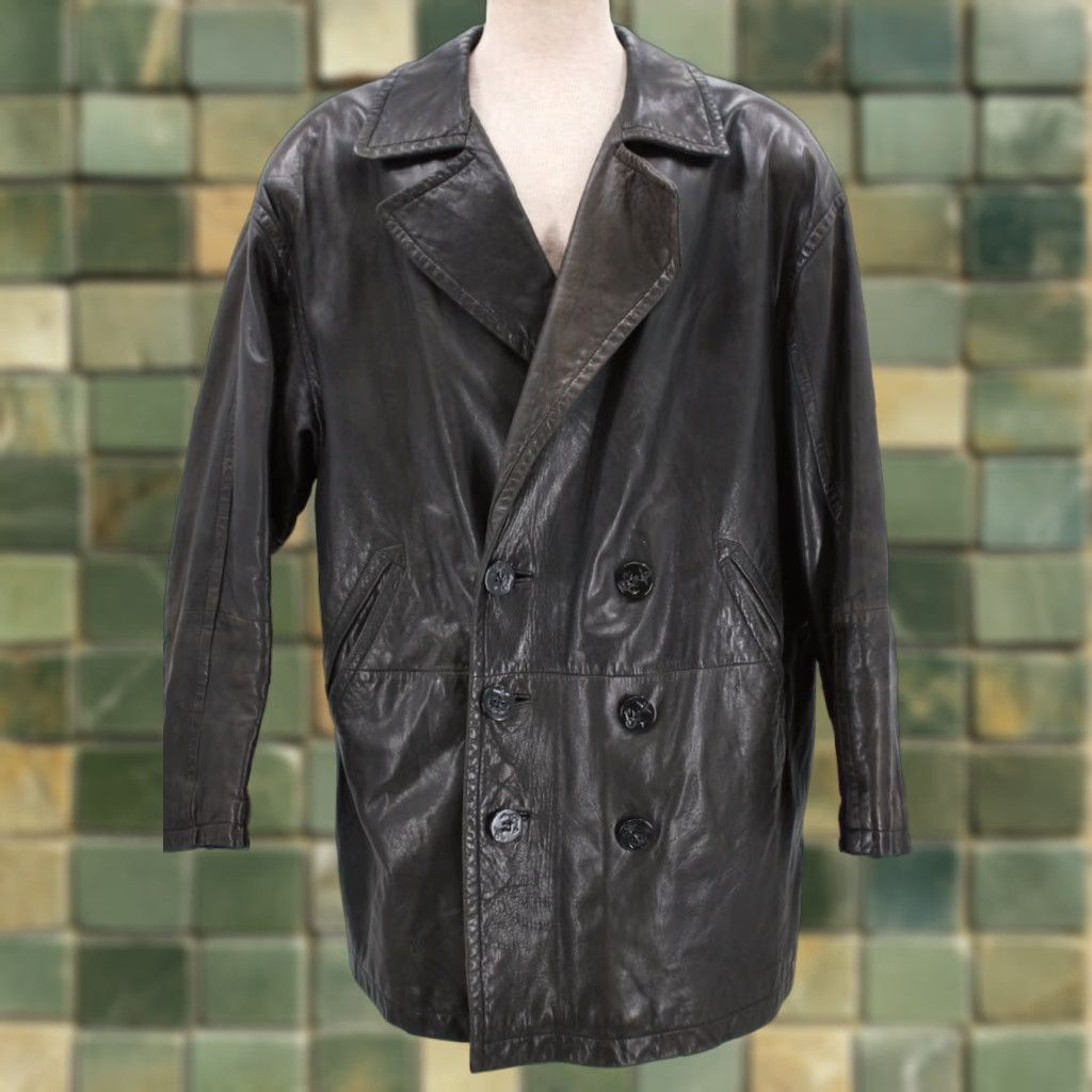 Andrew Marc Andrew Marc Leather Jacket Mens Pea Coat Jacket L Black 90s 2000s Vintage Size US L / EU 52-54 / 3 - 1 Thumbnail
