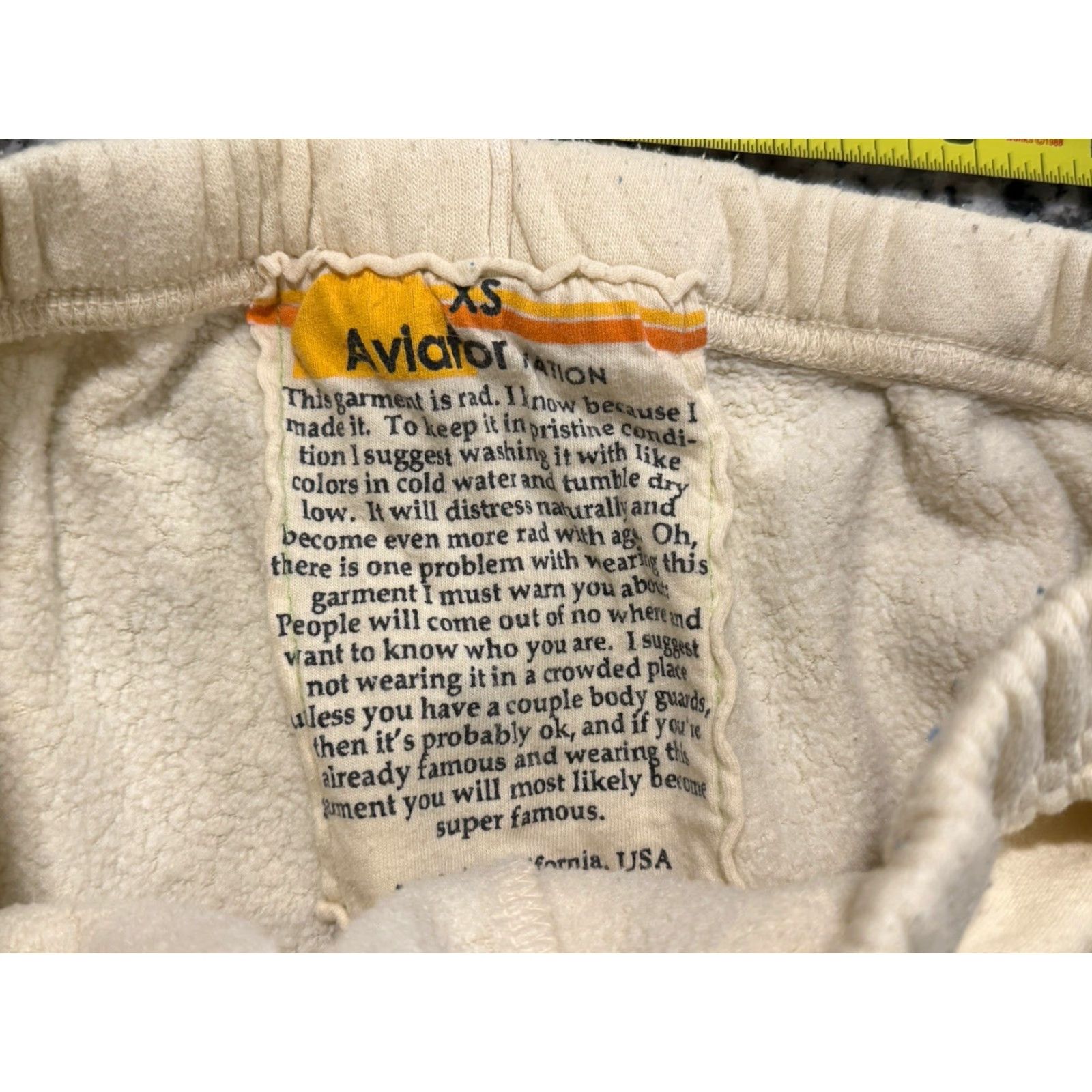 Aviator Nation Aviator Nation Sweatpants XS Unisex 5 Stripe Cream Jogger Drawstring Elastic Waist Cotton Blend Made In USA Beach Rainbow California Size 26" / US 2 / IT 38 - 2 Thumbnail
