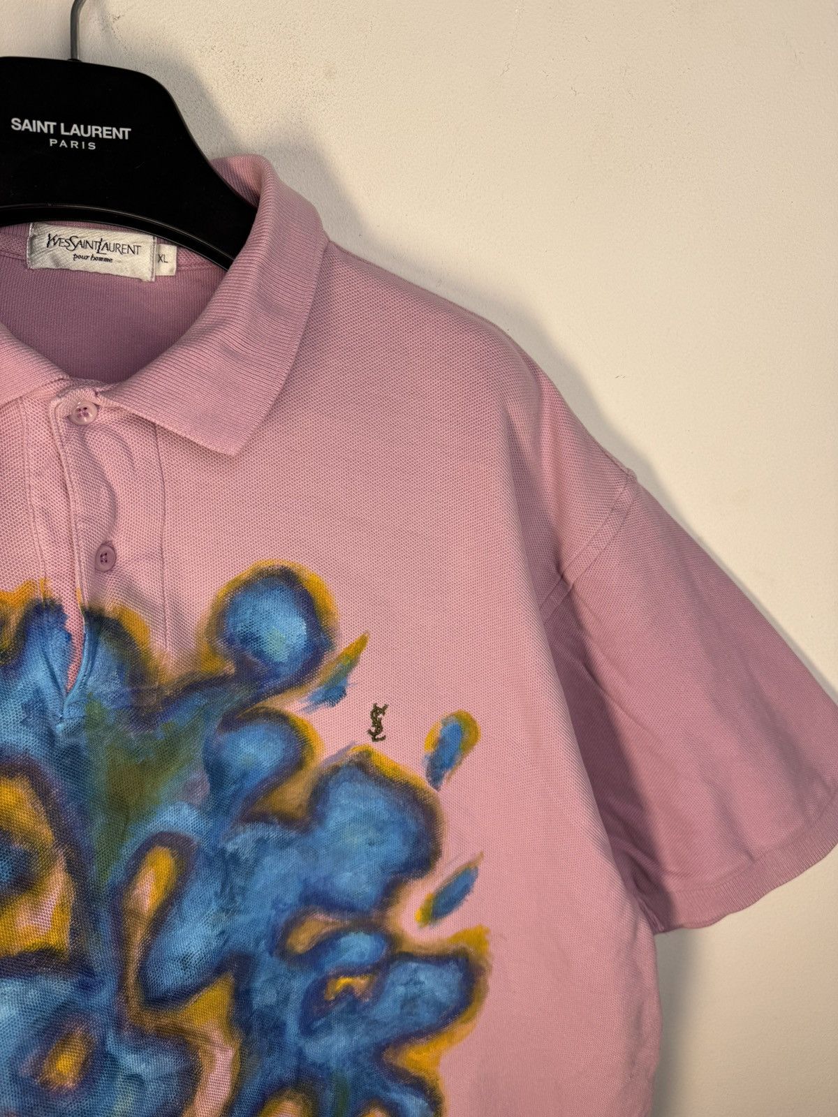 Yves Saint Laurent 1of1 YSL Polo Shirt Pink Art Vintage Tee Button Up y2k Size US XL / EU 56 / 4 - 2 Thumbnail
