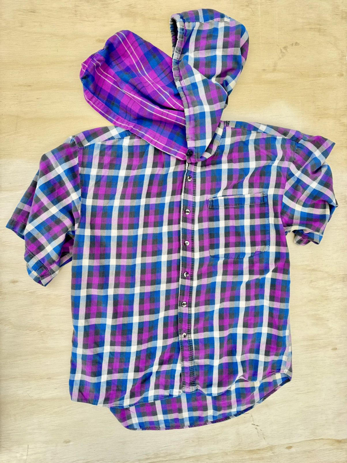 Lil Yachty × Vintage Vintage 90’s Retro Plaid Double Hood Flannel Hoodie Shirt Size US L / EU 52-54 / 3 - 1 Thumbnail
