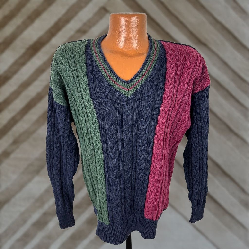 Roundtree & Yorke VINTAGE Roundtree & Yorke Sweater Mens M Cable-Knit Pullover Navy Blue 90s Bohemian Grunge Retro 80s Casual Mens Size US M / EU 48-50 / 2 - 1 Thumbnail
