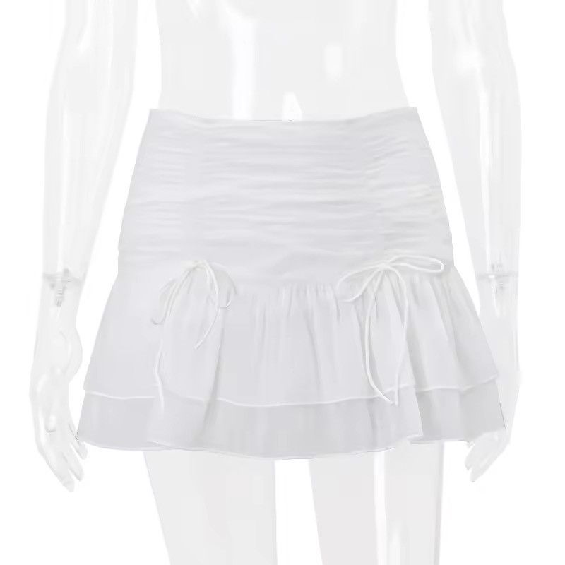 Japanese Brand White Ruched Drawstring Ruffle Mini Skirt Size 25" / US 0 / IT 36 - 8 Thumbnail