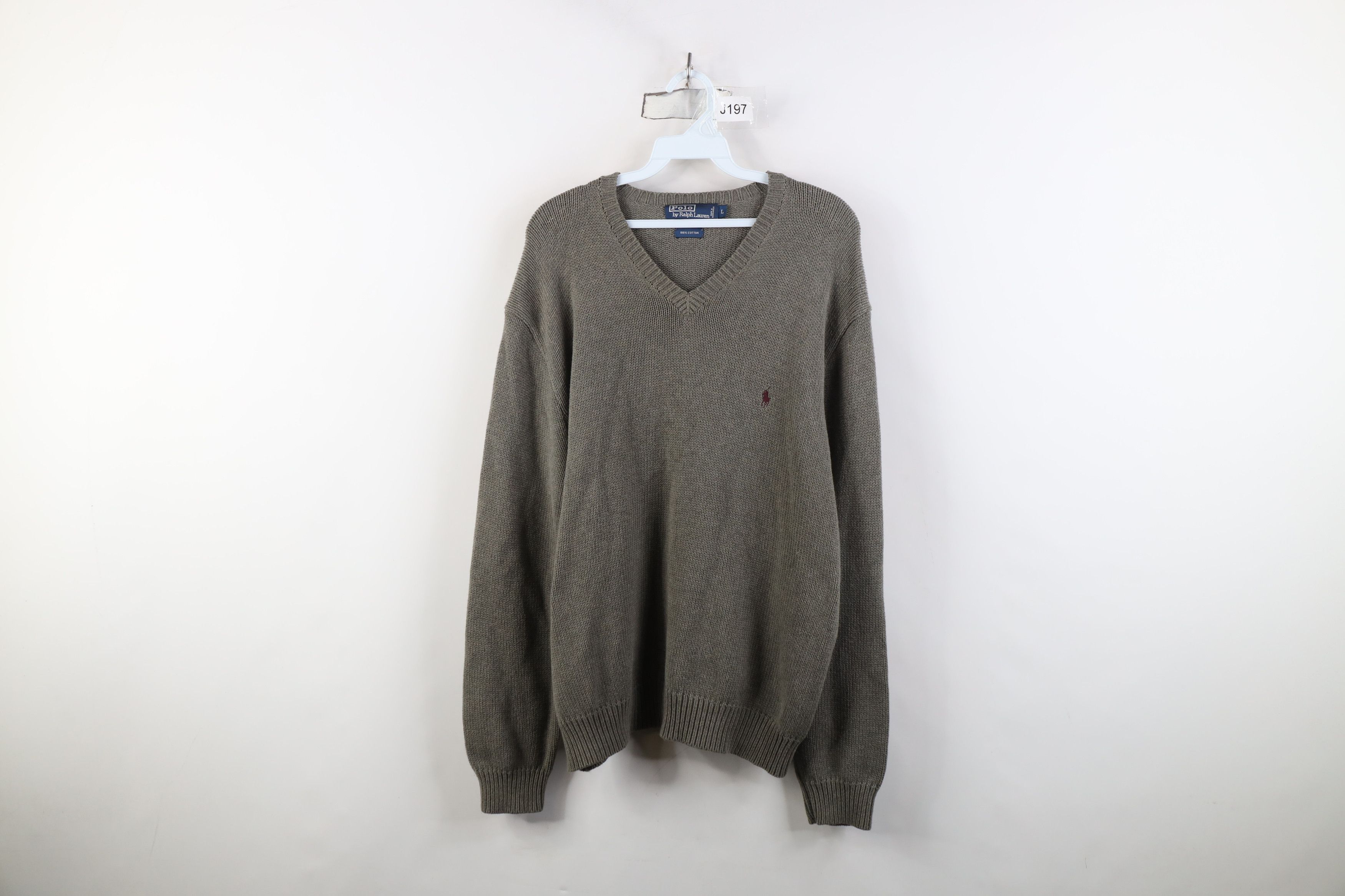 Ralph Lauren Vintage 90s Ralph Lauren Ribbed Knit V-Neck Sweater Gray Size US L / EU 52-54 / 3 - 1 Thumbnail
