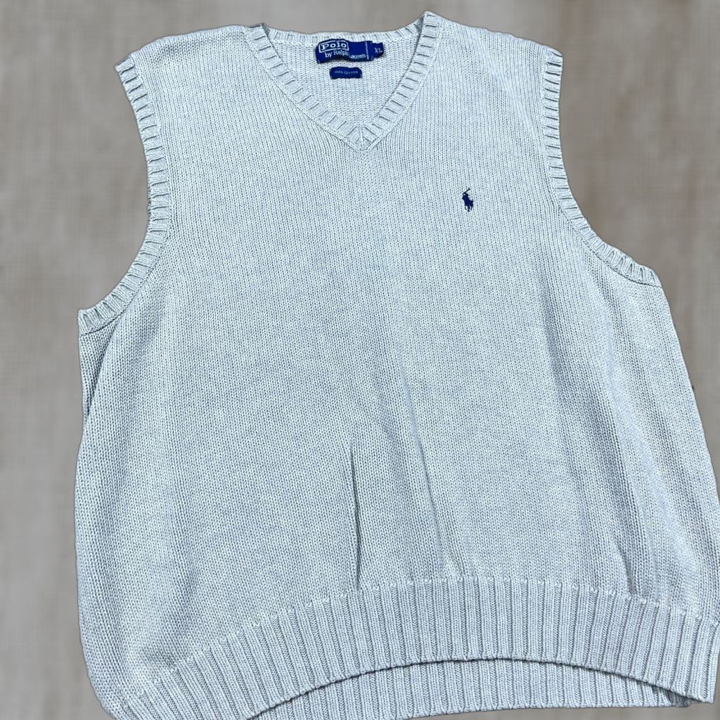 Polo Ralph Lauren VINTAGE Polo Ralph Lauren Sweater Vest Men XL Gray Blue V-Neck Heavy Chunky Knit Size US XL / EU 56 / 4 - 1 Thumbnail