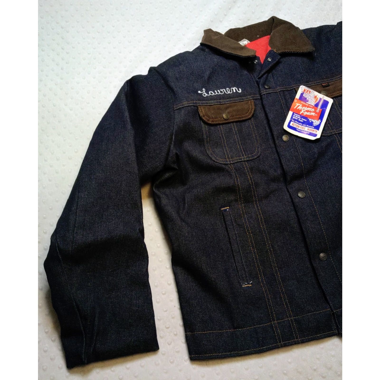 Imperial VINTAGE Key Imperial Jacket Denim Trucker 46L XL Blue Red Quilt Lined Work Wear 1970s Mens Size US 36 / EU 52 - 3 Thumbnail