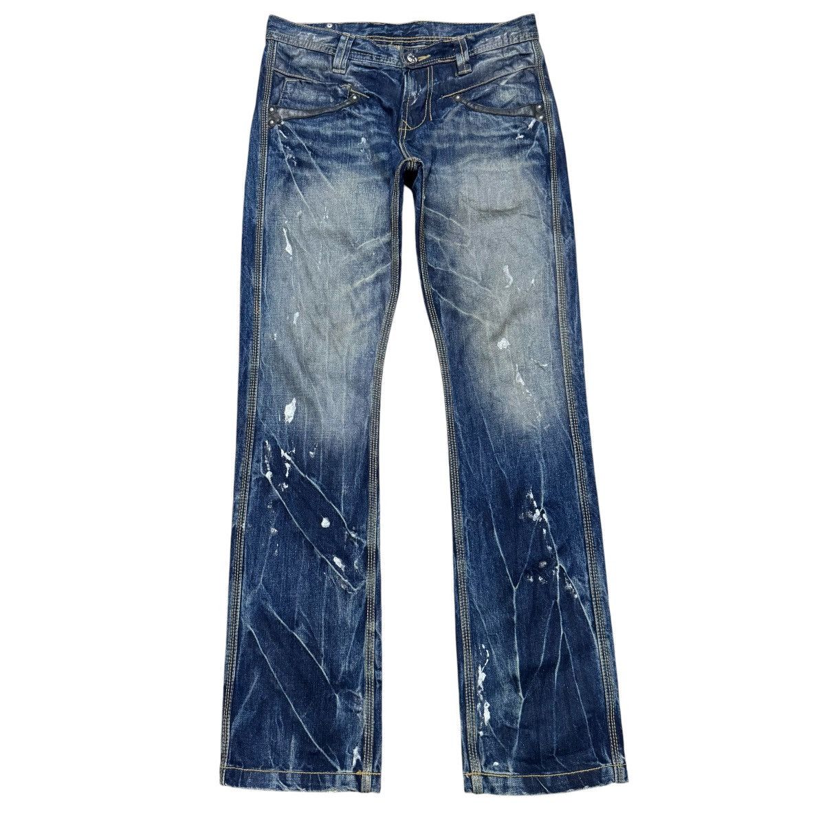 Japanese Brand ARMY OF NO Leather Trimm Denim Painter Jeans Studded Size US 30 / EU 46 - 2 Thumbnail
