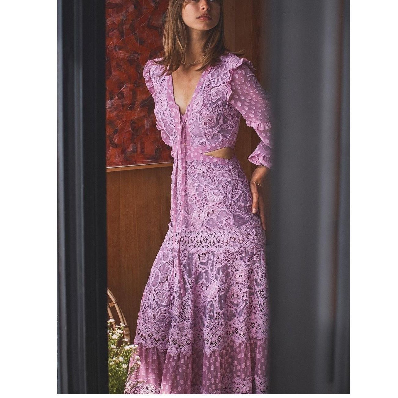ALEXIS Alexis Zendaya Lace Crochet Cut Out Long Sleeve Dress XS Size XS / US 0-2 / IT 36-38 - 1 Thumbnail