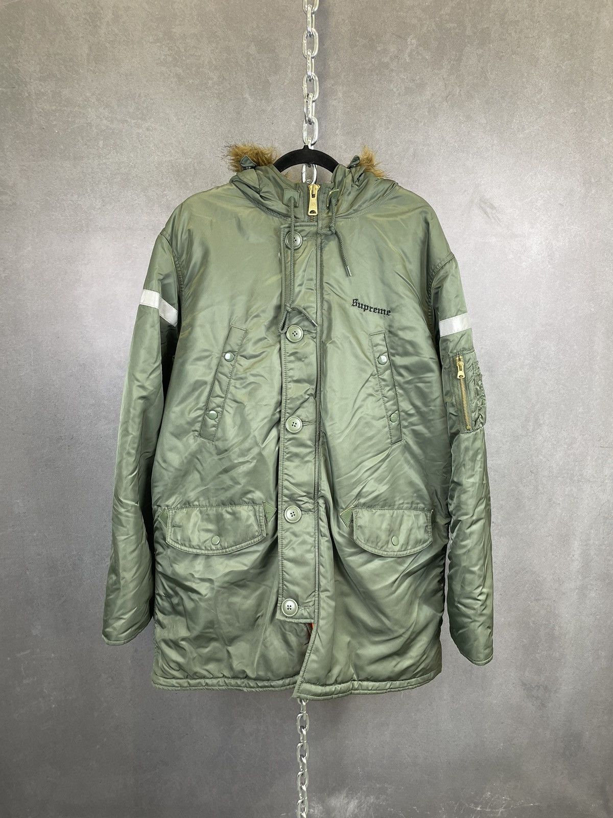 image of Supreme Reflective N-3B Cross Parka in Green, Men's (Size XL)